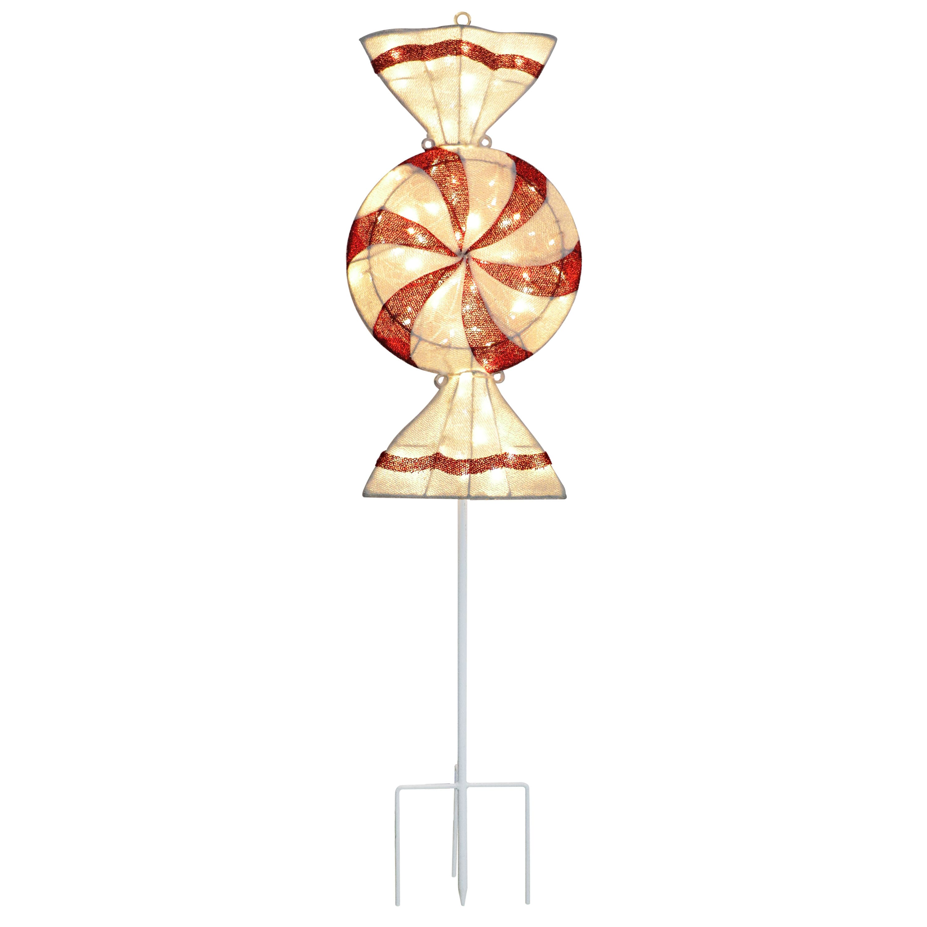 Puleo International 6ft. Pre-Lit Peppermint Candy Pathway Stake Christmas Décor with Warm White LED Lights