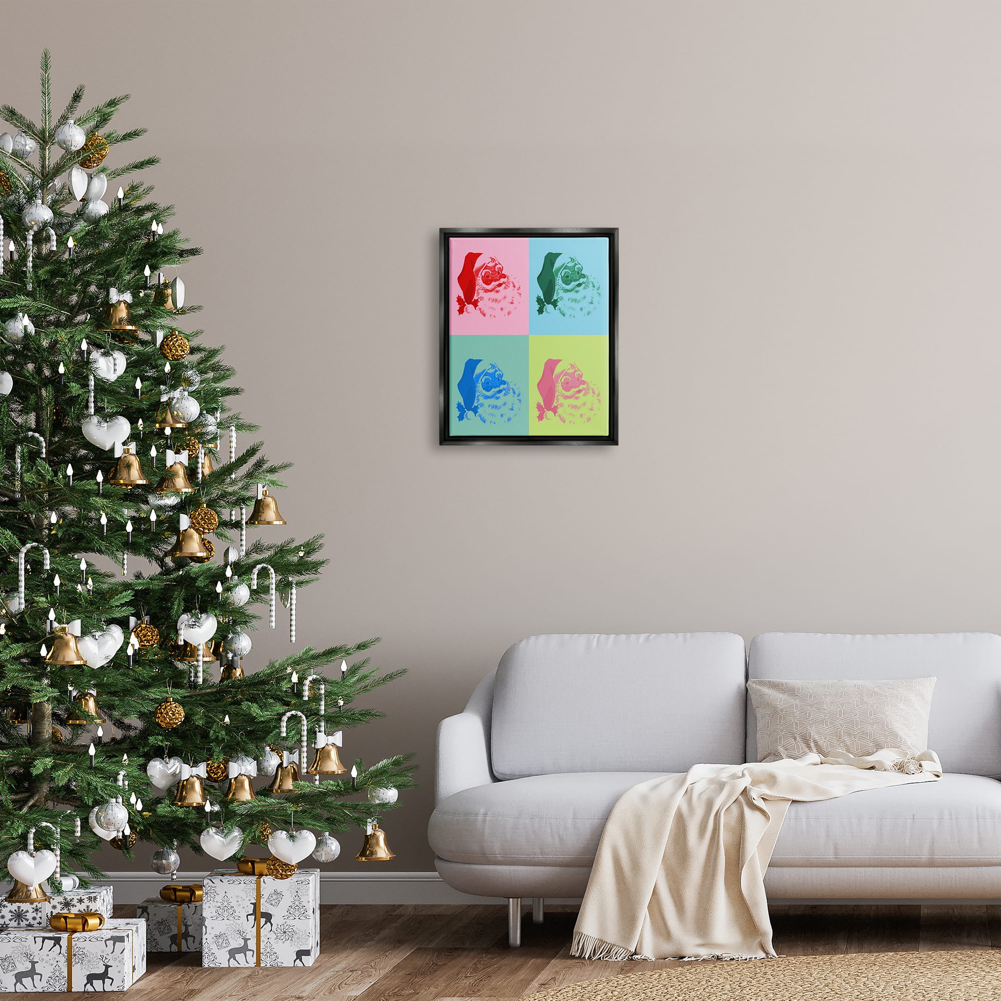 Stupell Industries Pop Style Christmas Santa Framed Floater Canvas Wall Art