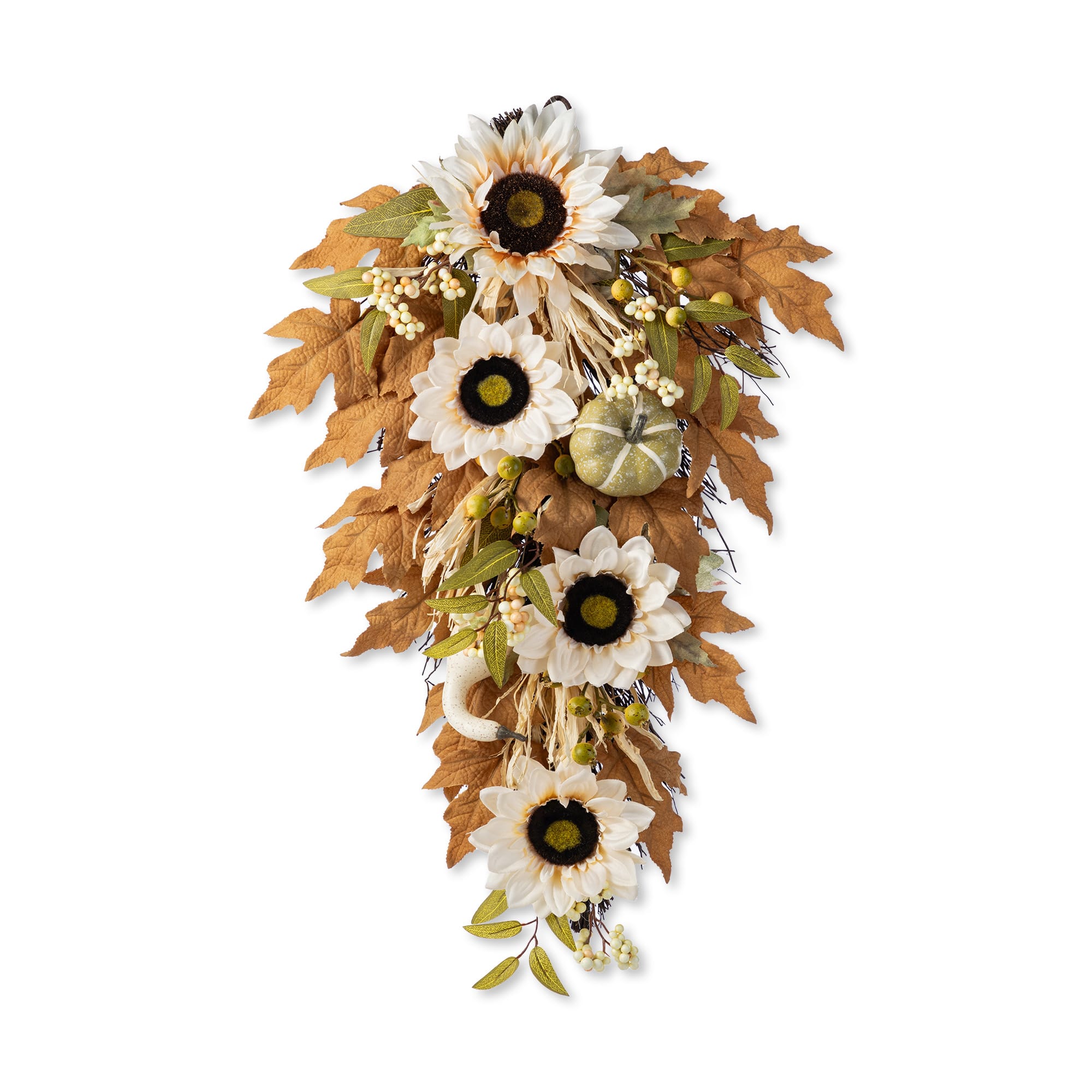 Glitzhome® 28" Fall Neutral Sunflower, Pumpkin and Leaf Swag