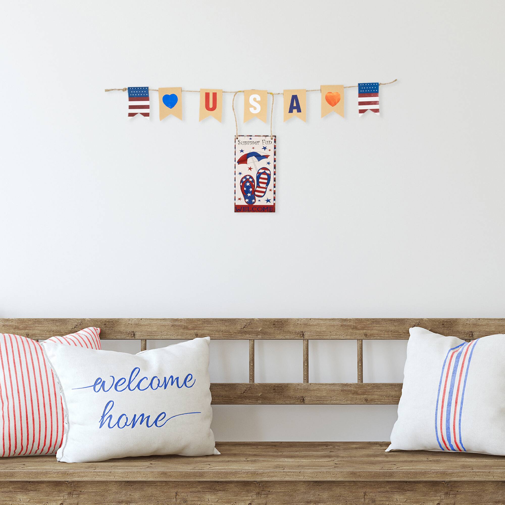 30.5" USA Summer Fun Welcome Patriotic Hanging Wall Decoration