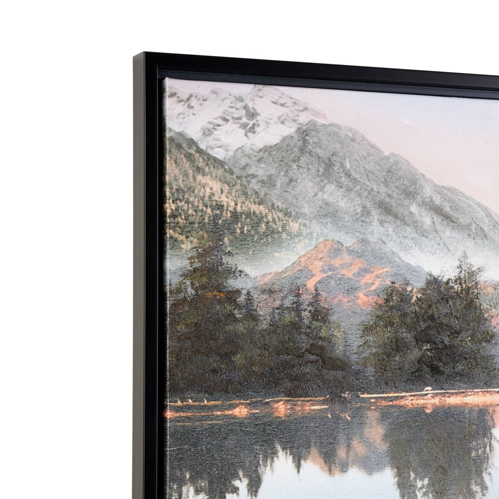 47.5" x 23.75" Blue Canvas Landscape Lake Sunset Framed Wall Art