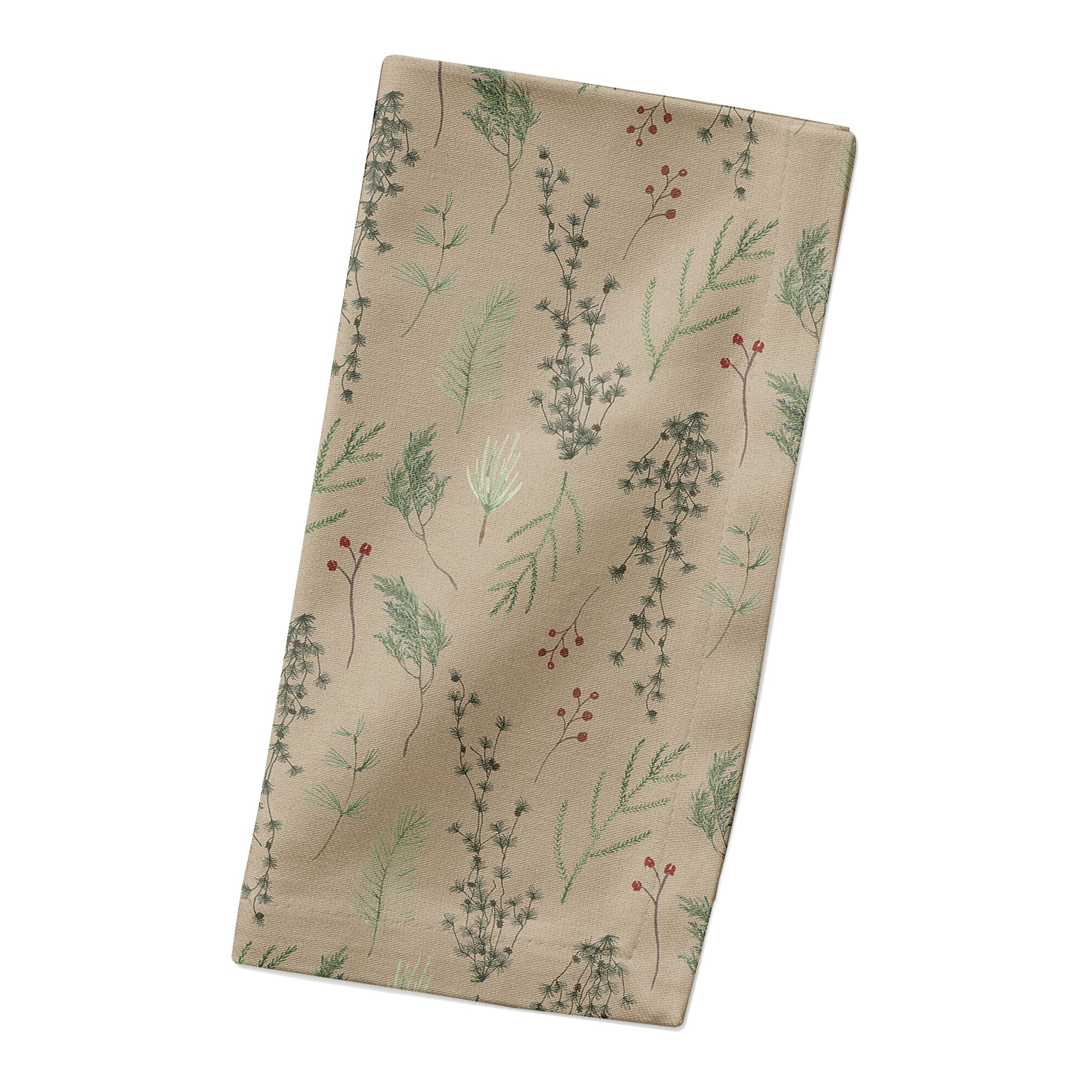 Pine Greenery on Brown Cotton Twill Napkin