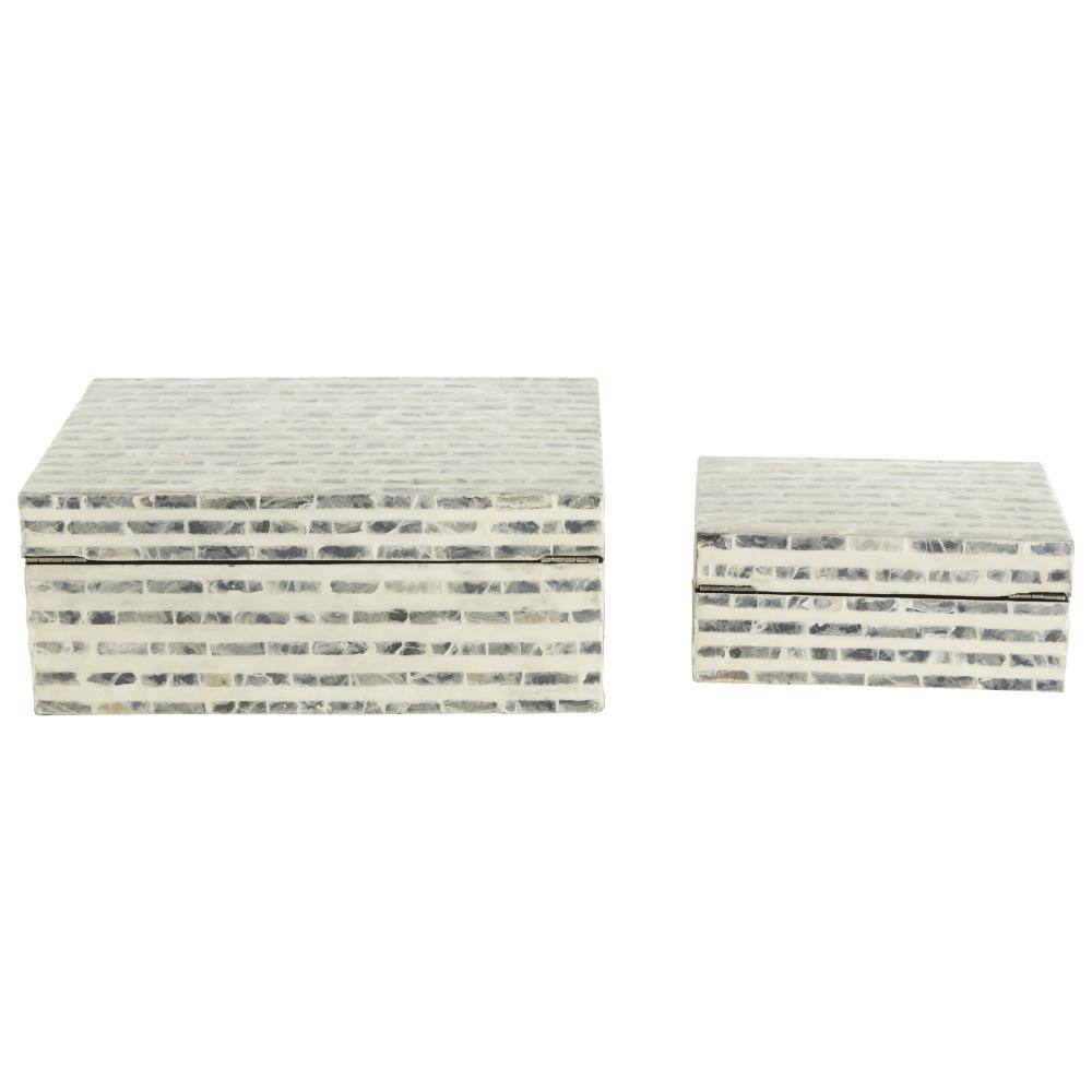 Cream & Gray Geometric Mosaic Mother of Pearl Handmade Storage Box Set