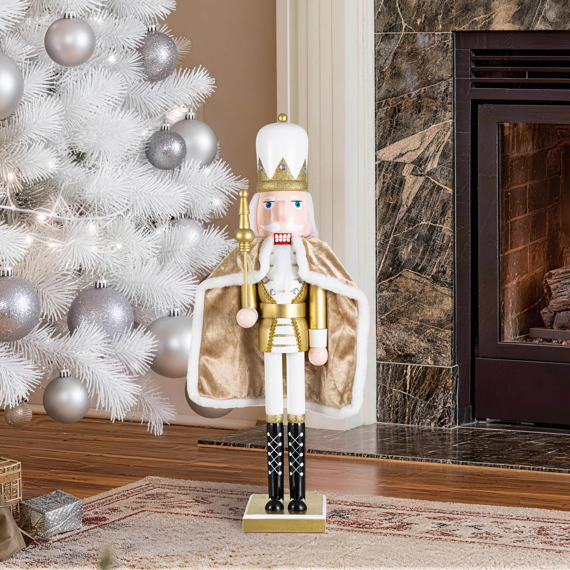 Glitzhome® 24" Wooden Christmas Gold King Nutcracker