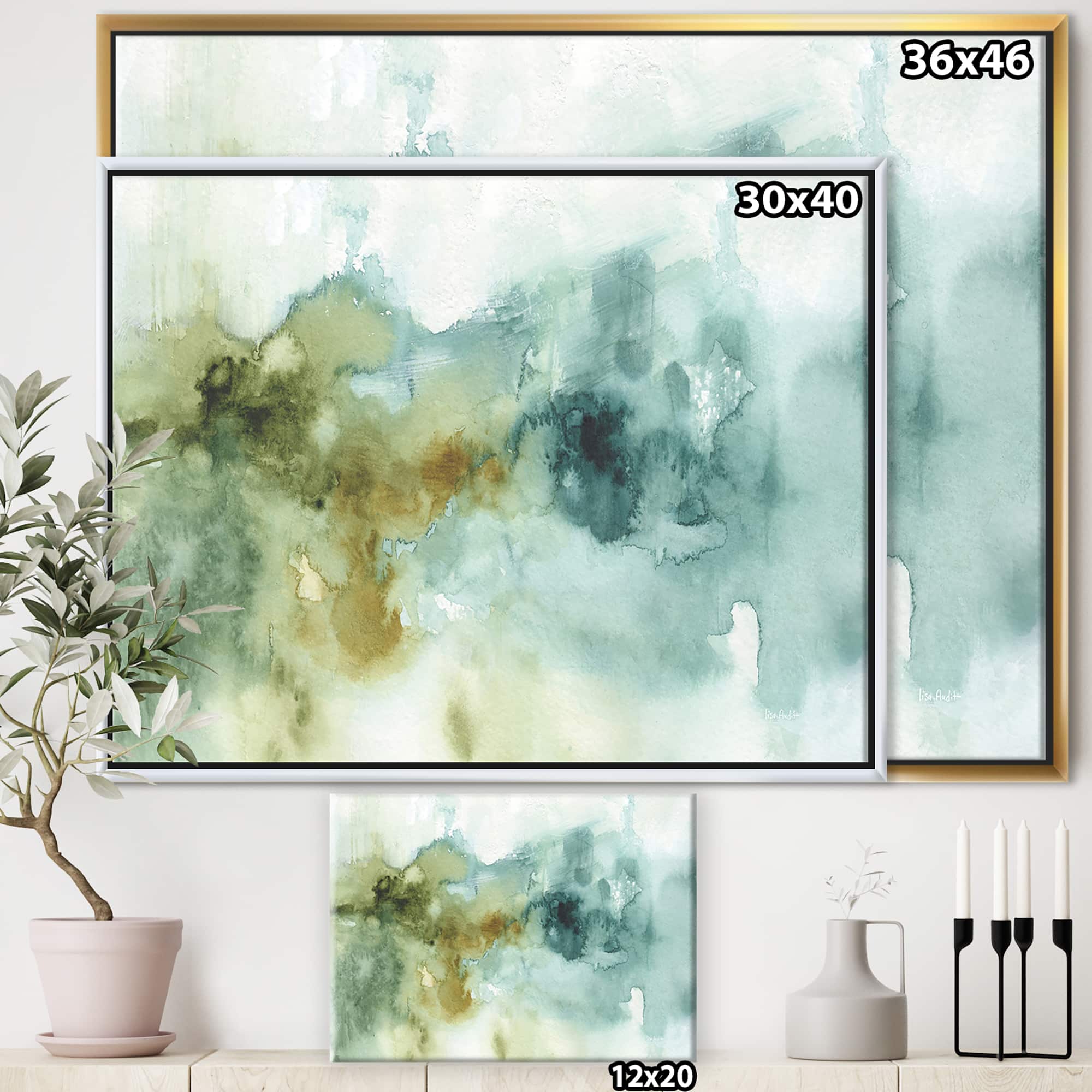 Designart - Abstract Watercolor Green House - Modern & Contemporary Canvas in Gold Frame