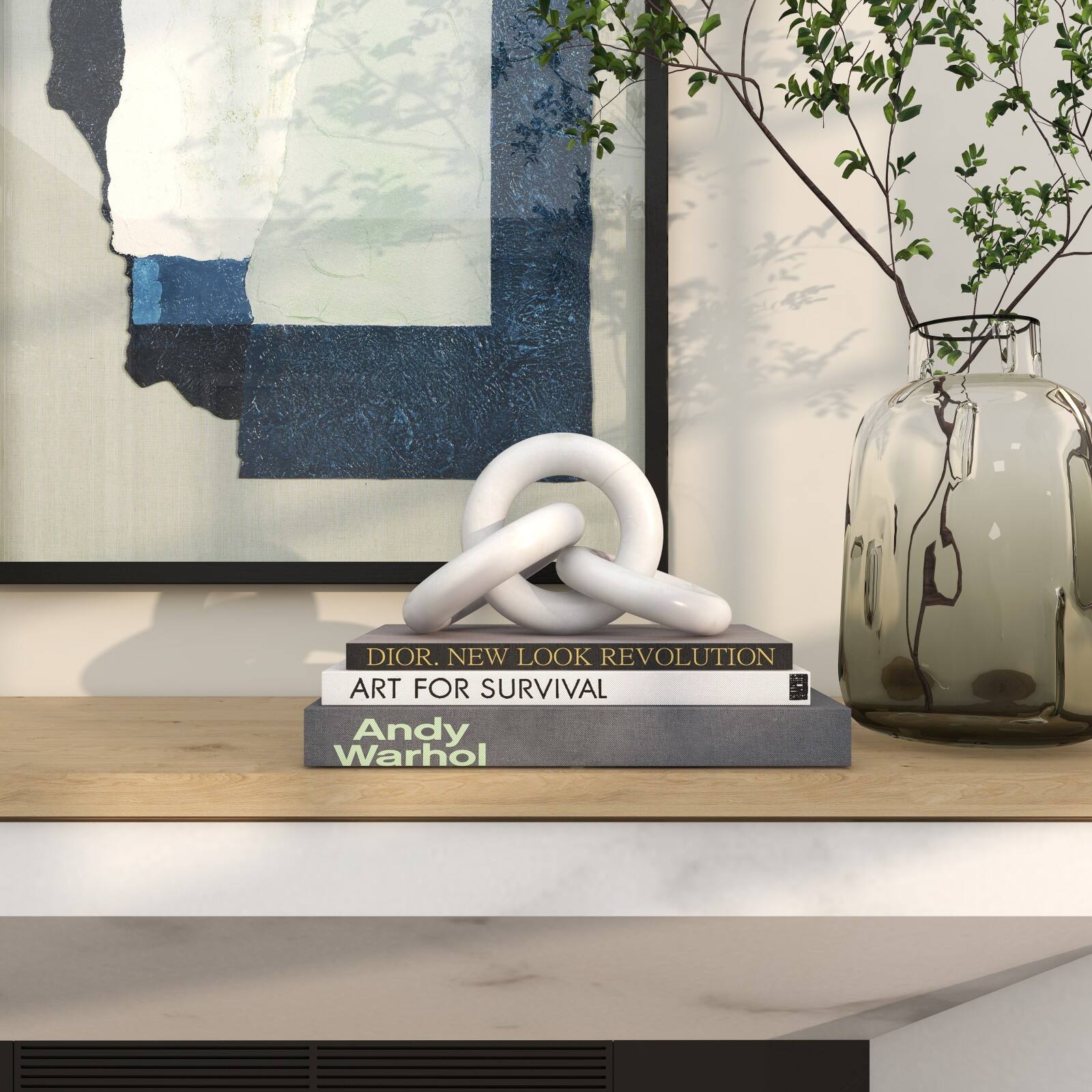10" White Marble 3 Link Chain Sculpture Décor