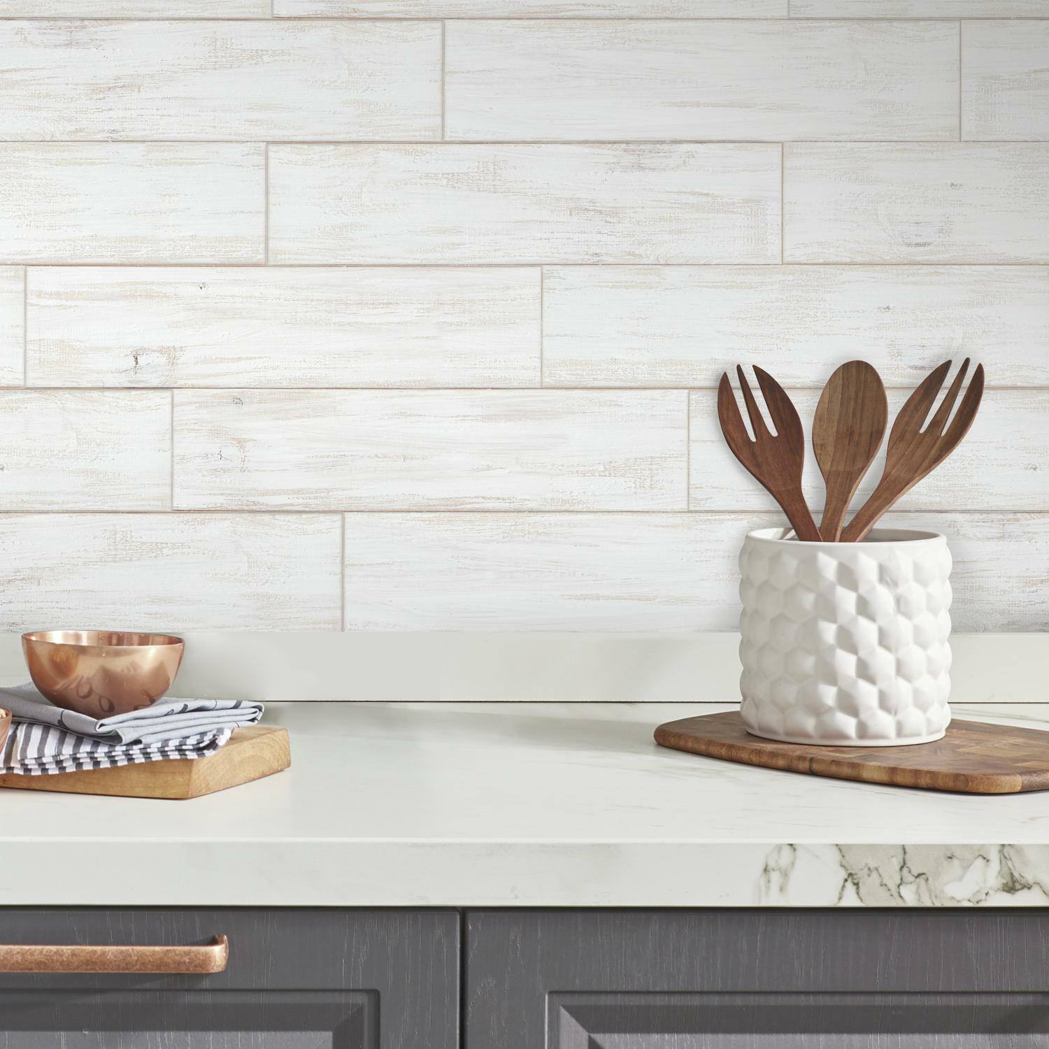 RoomMates White & Light Blue Shiplap Wood Plank Peel & Stick Giant Wall Decals