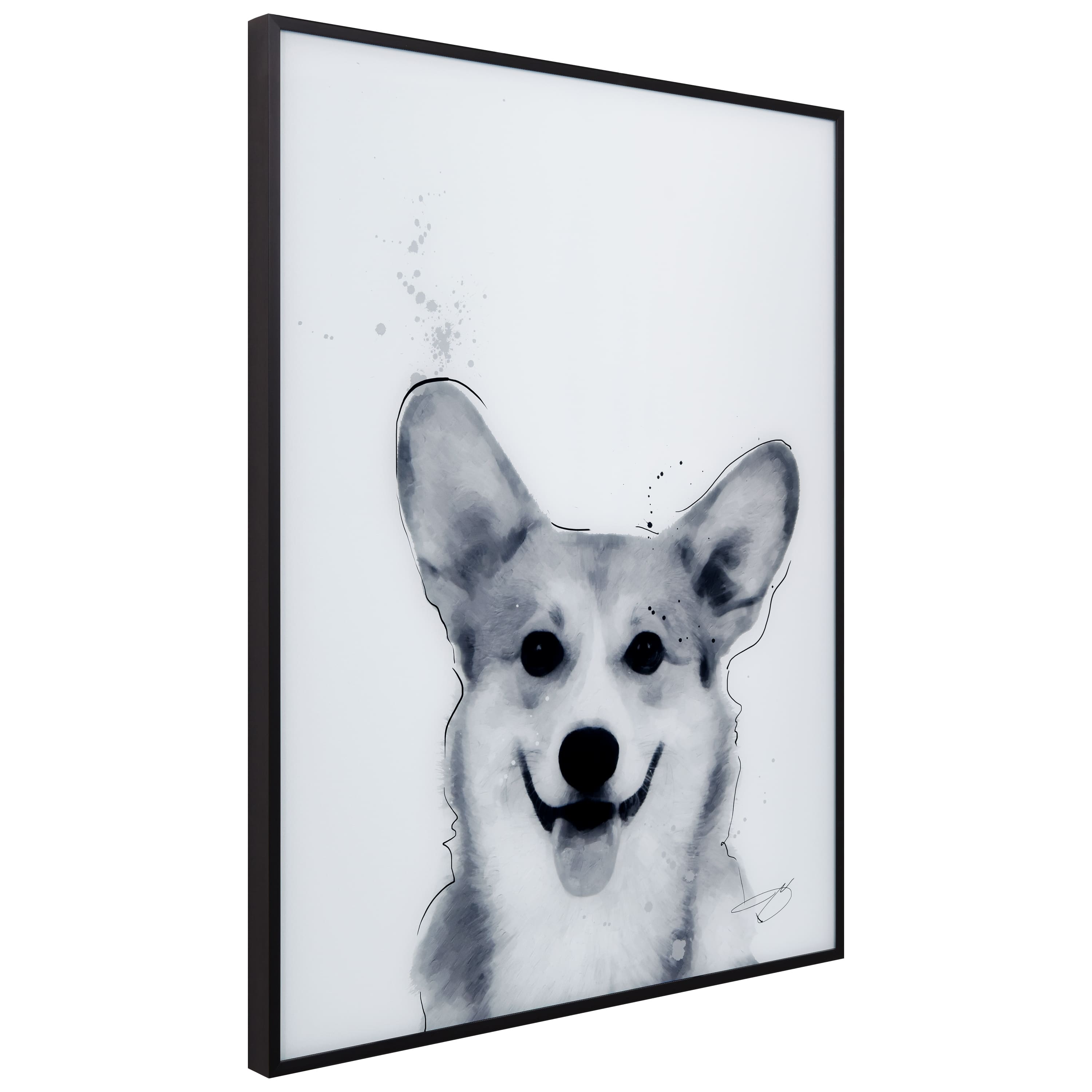 Empire Art Direct 24" x 18" Corgi Black & White Pet Reverse Printed Wall Art Glass Frame