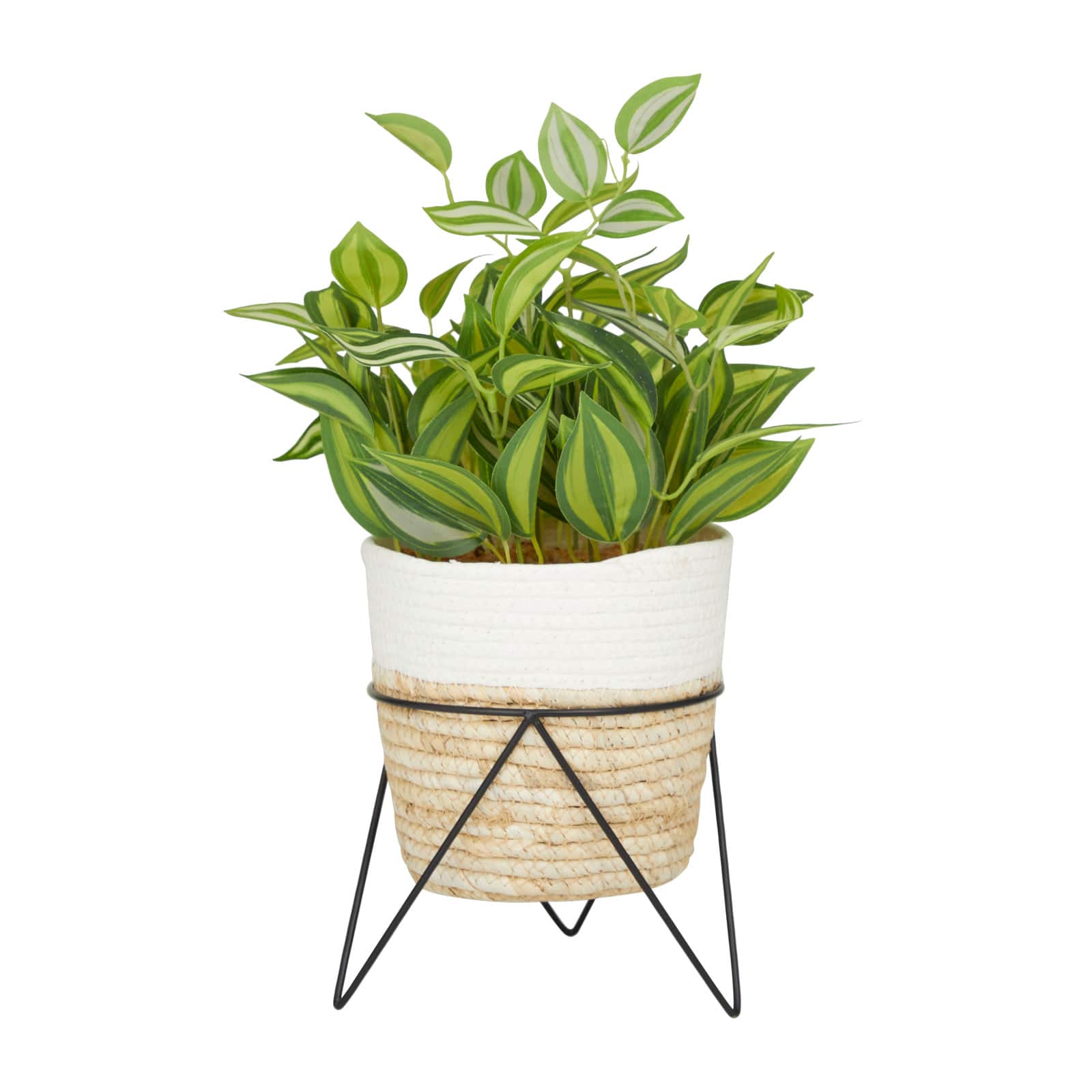 16" Potted Green Rattan Coastal Artificial Foliage