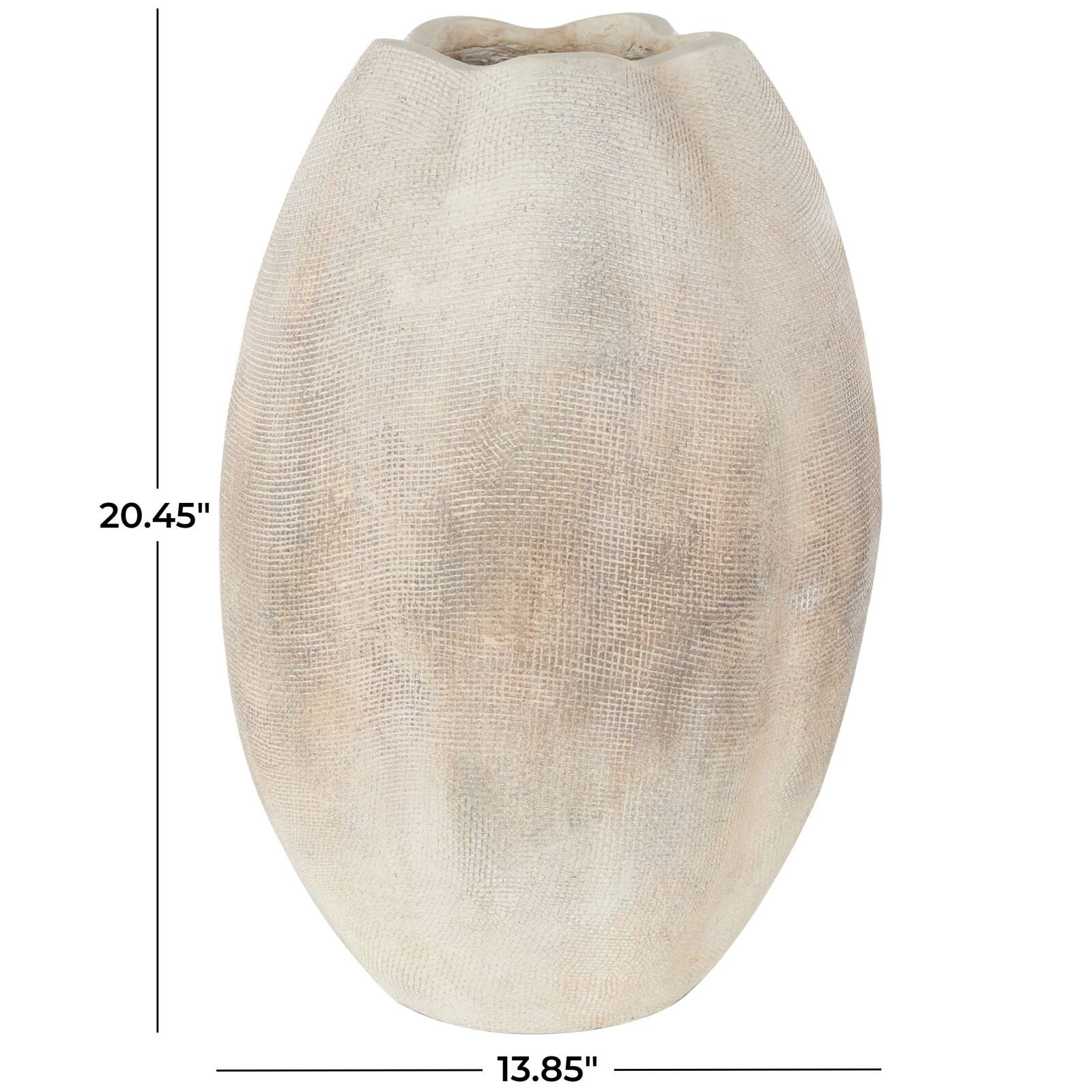 20" Cream Antique with Checkered Patterns Magnesium Oxide Decorative Vase