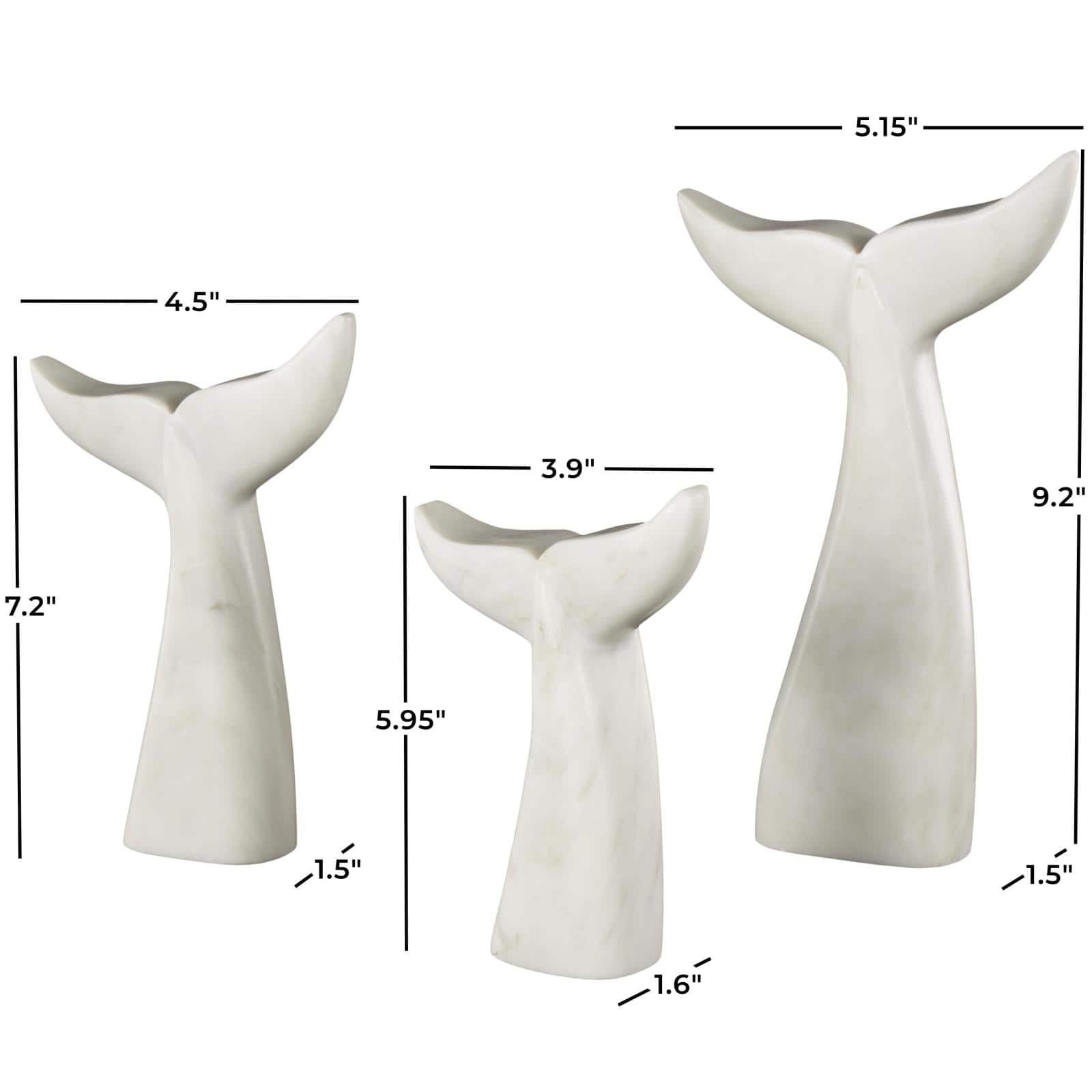White Marble Whale Tail Sculpture Set