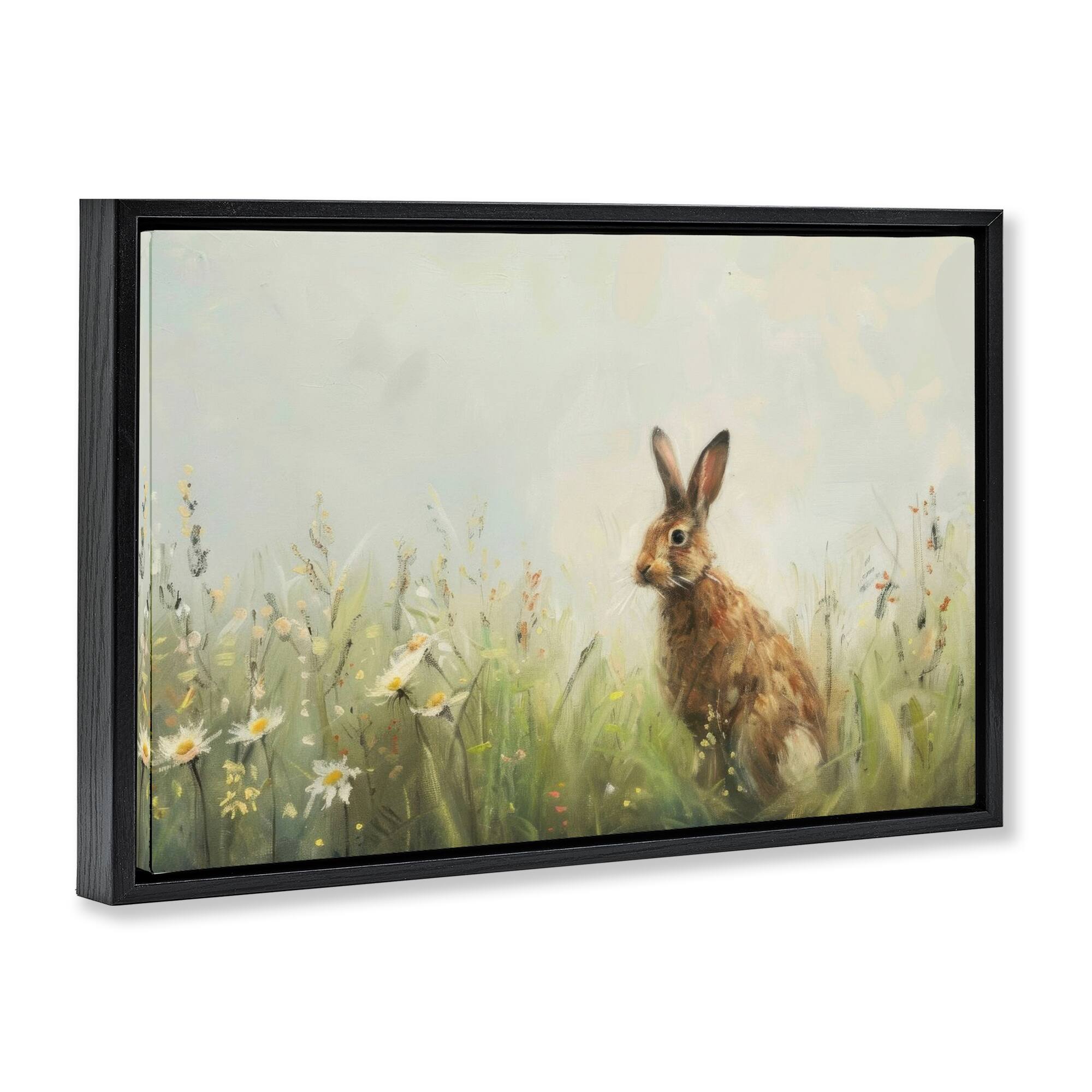 Stupell Industries Brown Rabbit with Daisies Floating Frame Wall Art