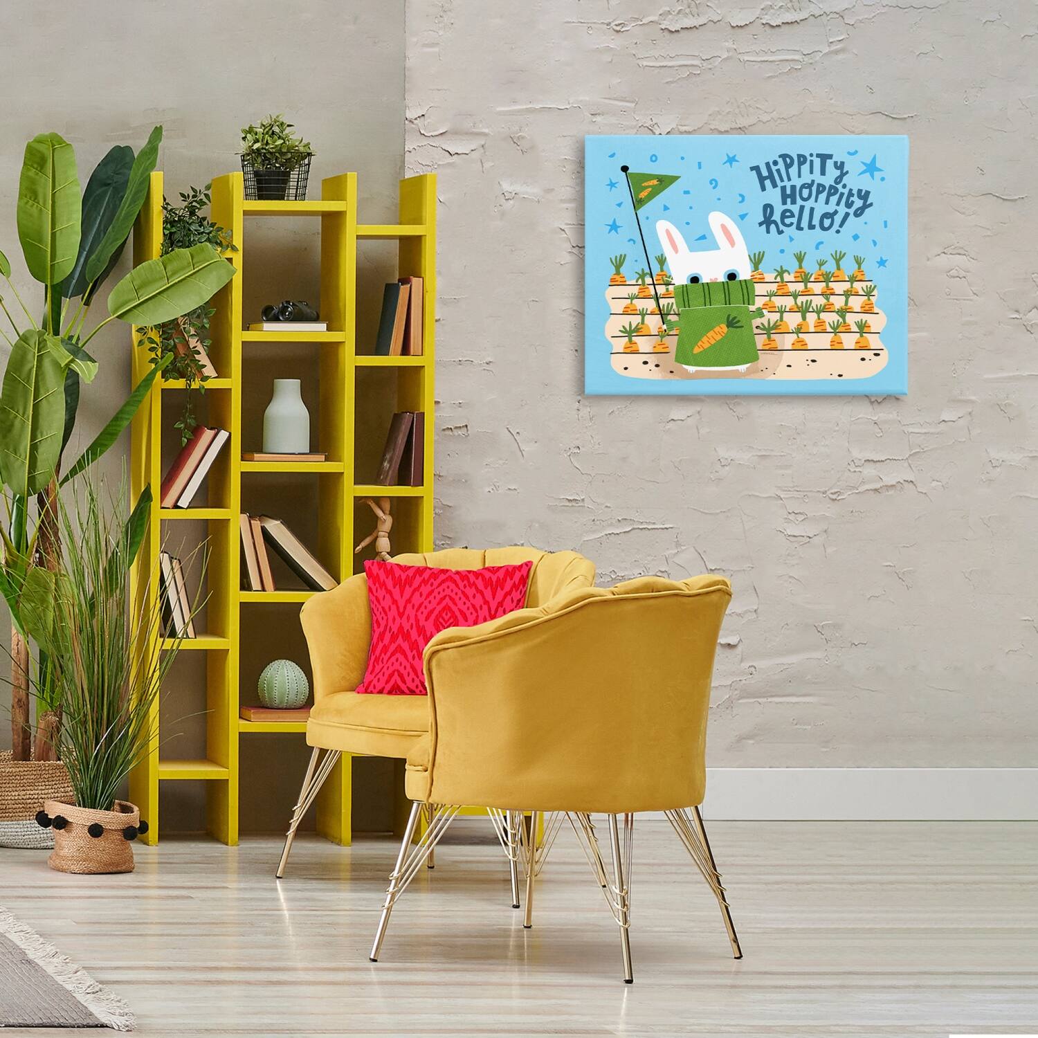 Stupell Industries Hippity Hoppity Hello Bunny Canvas Wall Art