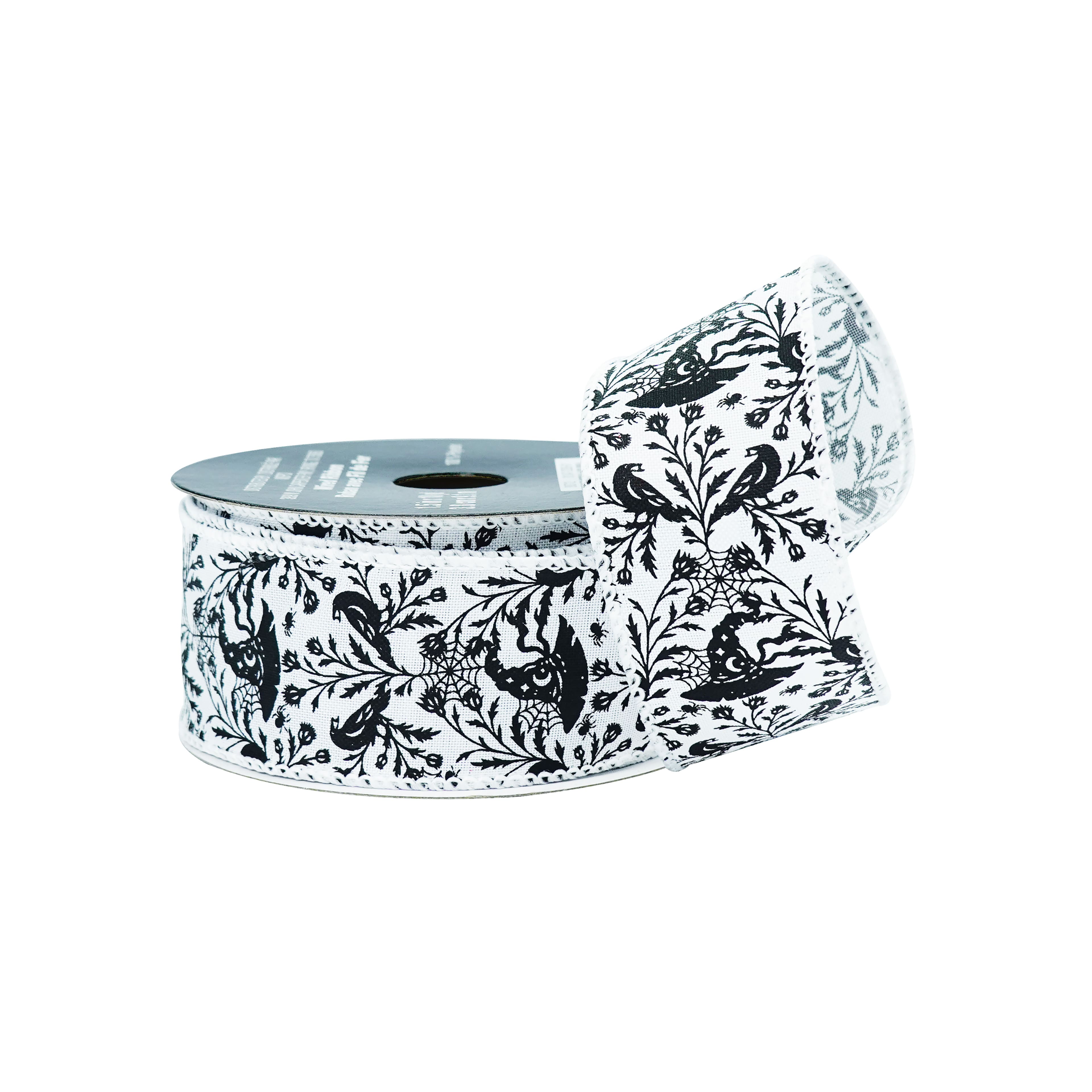 1.5" x 10yd. Black & White Witch Hat Wired Faux Linen Ribbon by Celebrate It®