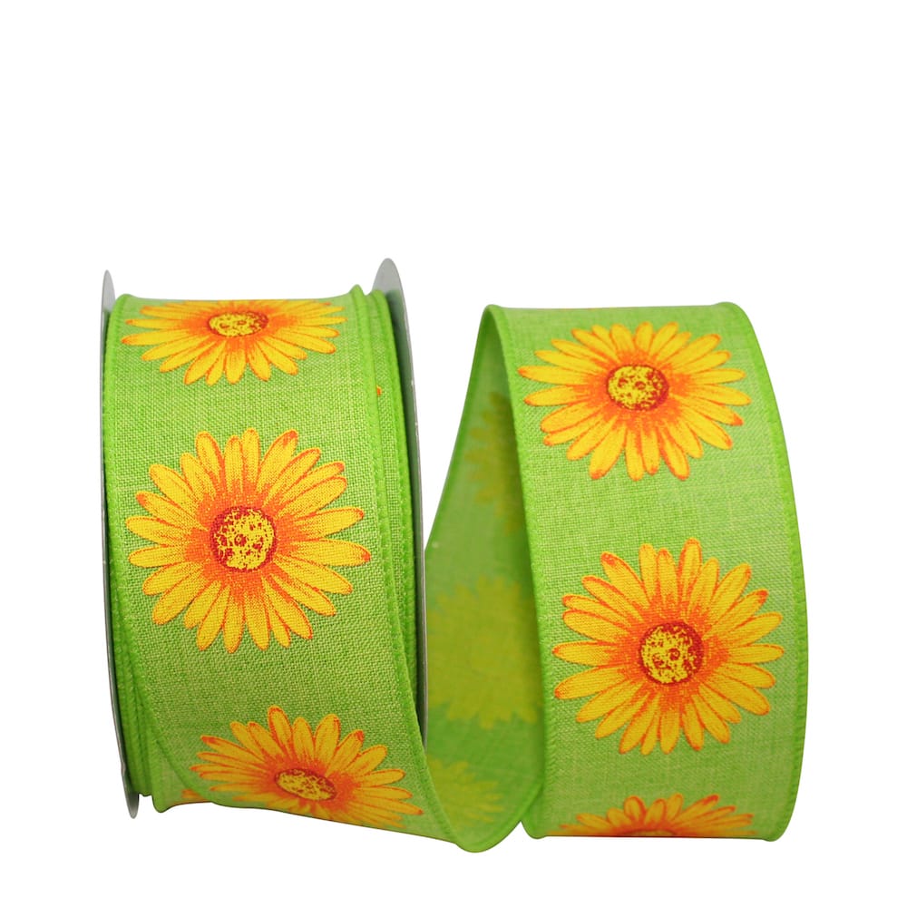 JAM Paper 2.5" x 20yd. Wired Faux Linen Gerbera Daisy Ribbon