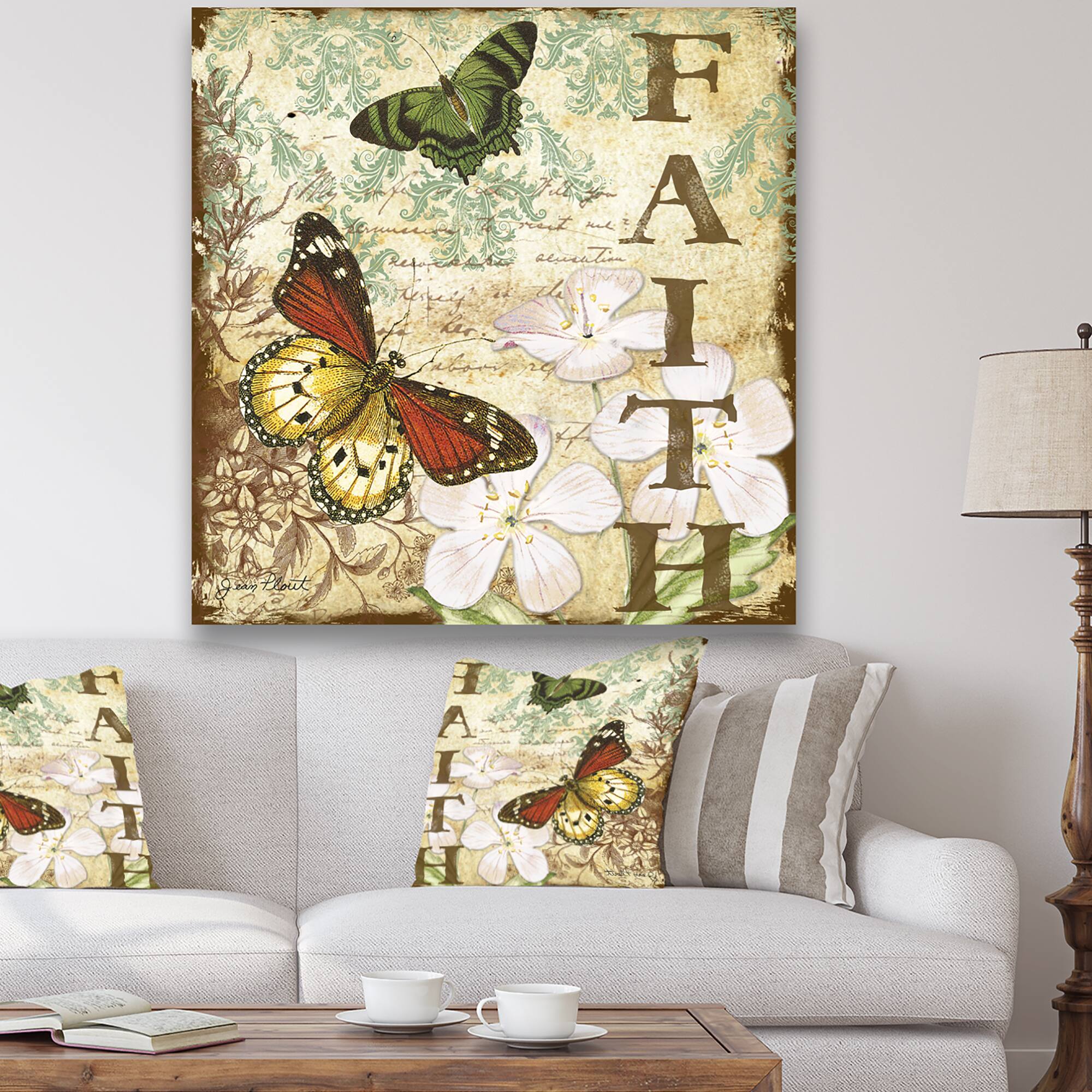 Designart - Inspirational Butterflies Faith - Cottage Canvas Art Print
