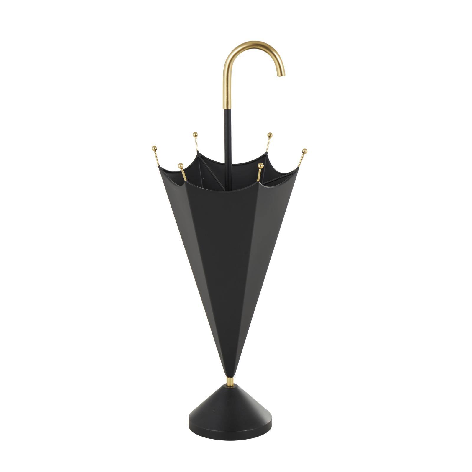 Black Metal Umbrella Stand with Gold Handle & Ball Details
