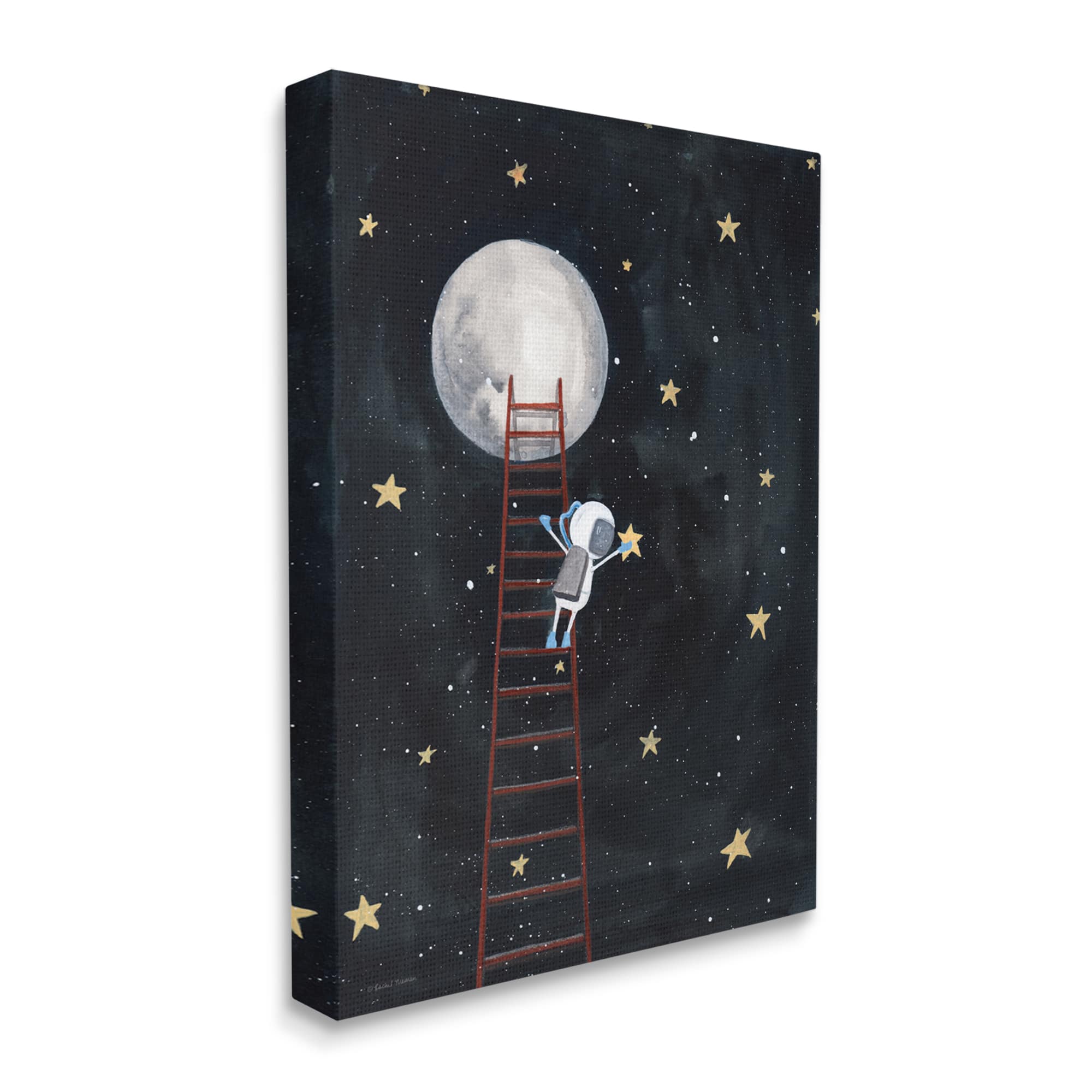 Stupell Industries Astronaut Hanging Stars Outer Space Ladder to Moon Canvas Wall Art