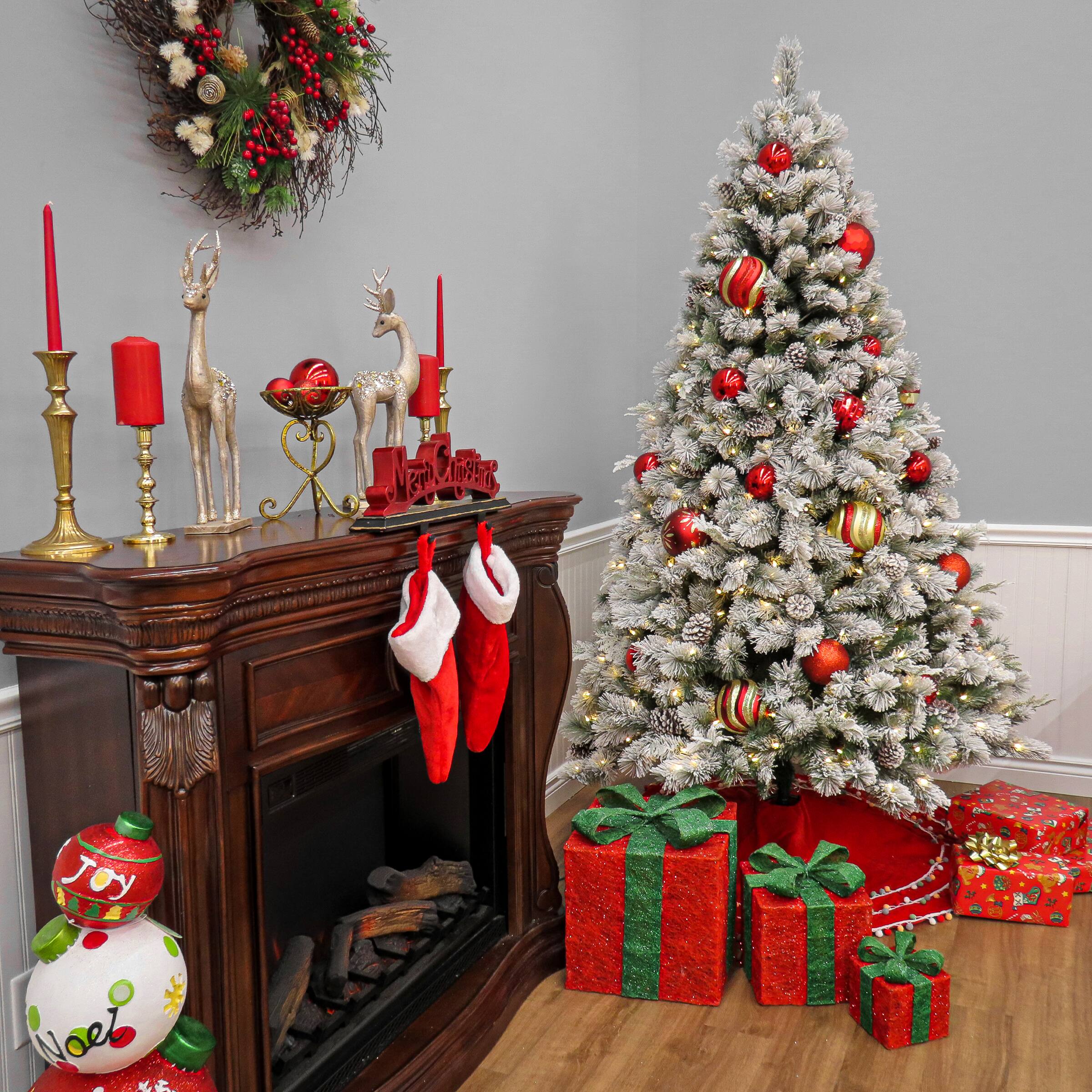 7.5ft. Pre-Lit Snowy Silver Hill Pine Artificial Christmas Tree, Warm White LED Lights
