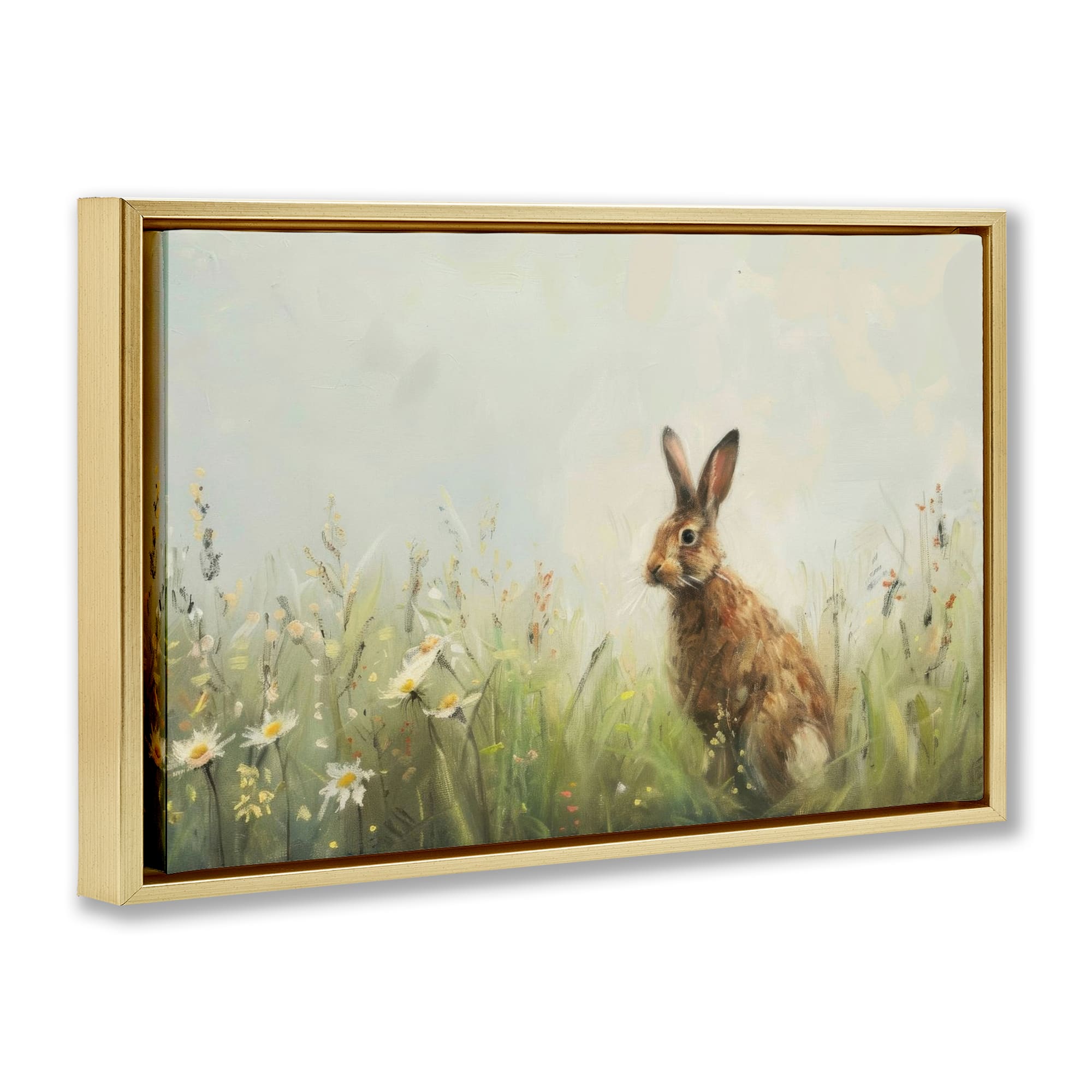 Stupell Industries Brown Rabbit with Daisies Floating Frame Wall Art