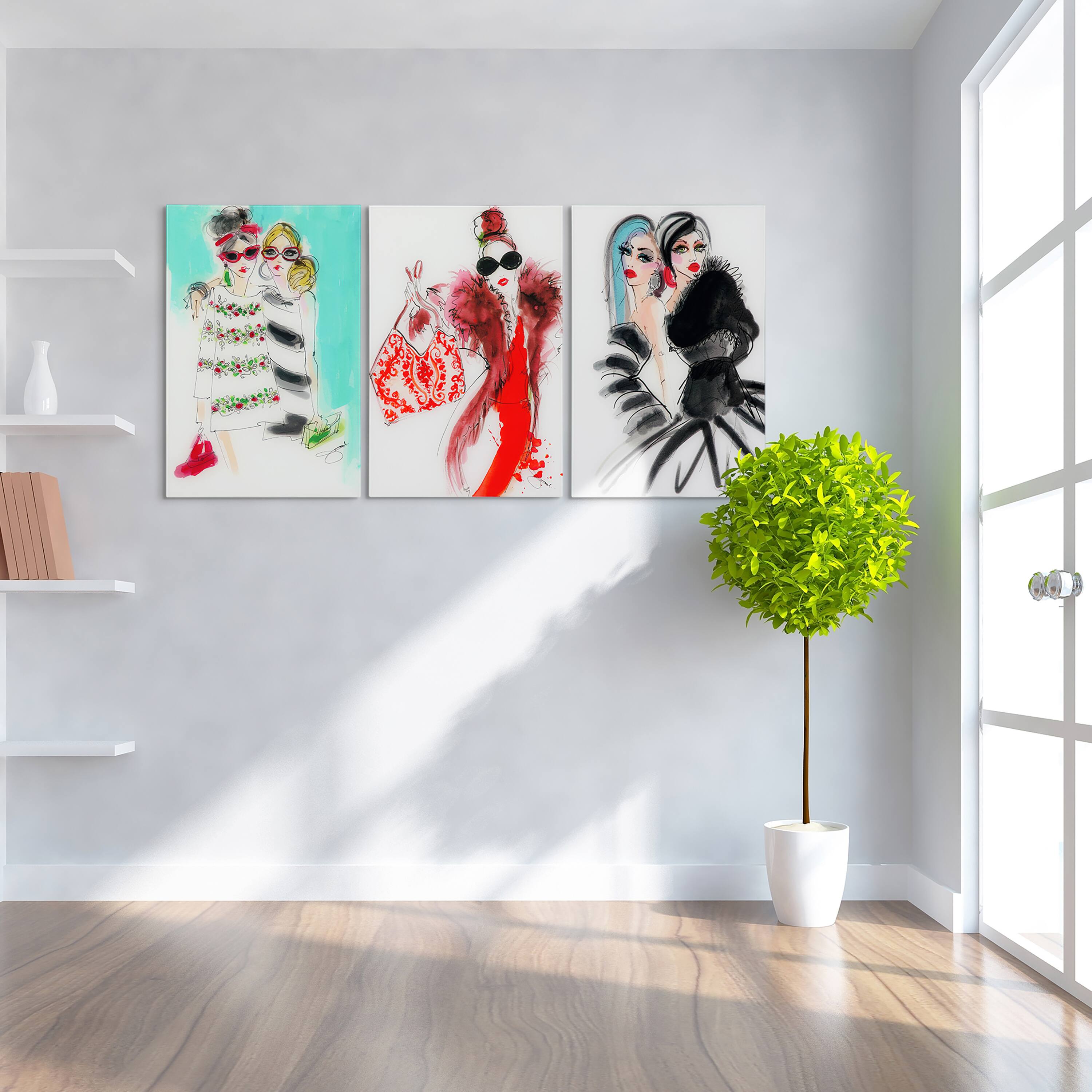 Empire Art Direct 16" x 24" Fashion Show 3 Piece Frameless Printed Tempered Glass Wall Art Set