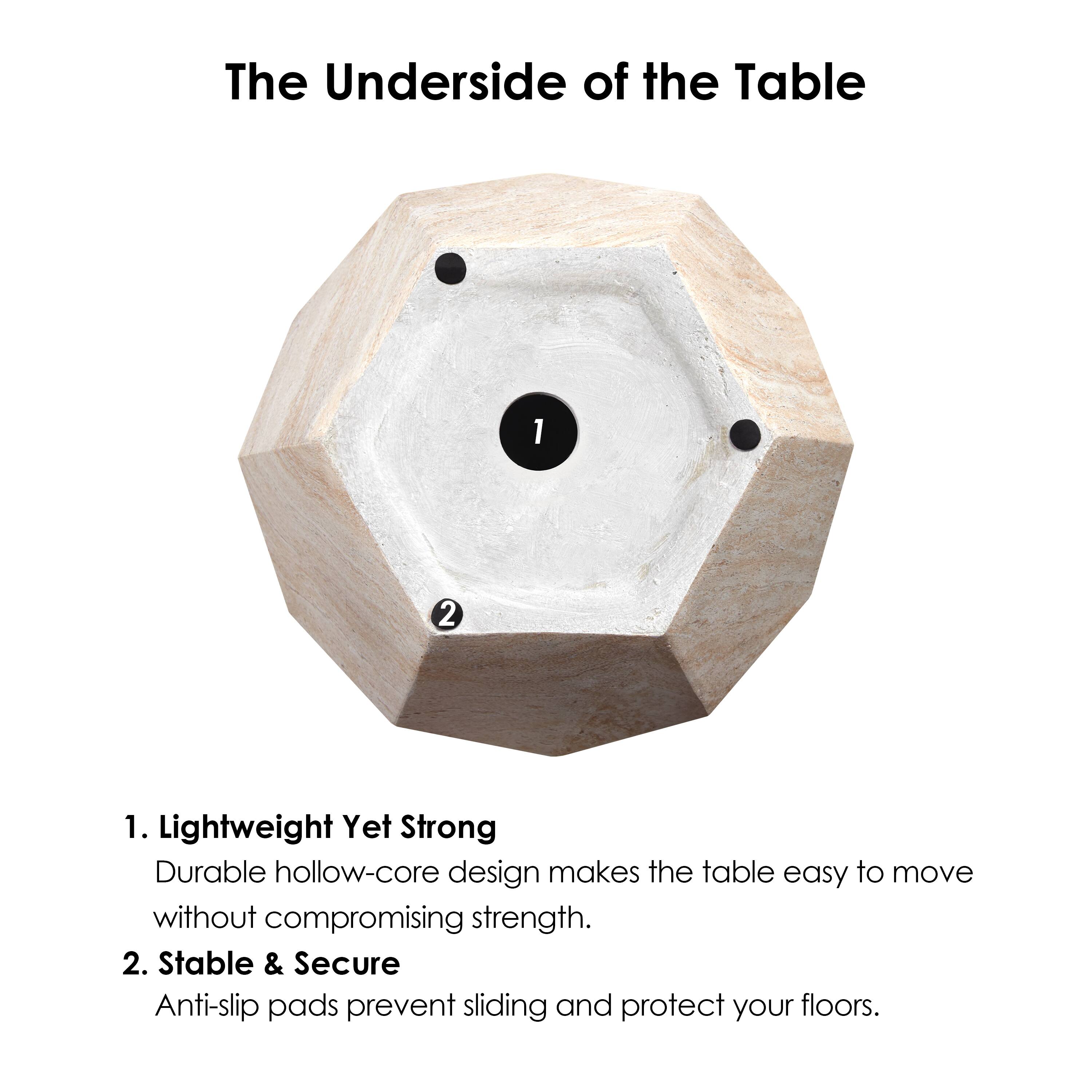 Empire Art Direct 20" Hexagonal Travertine Stone Finish MGO Side Accent Table