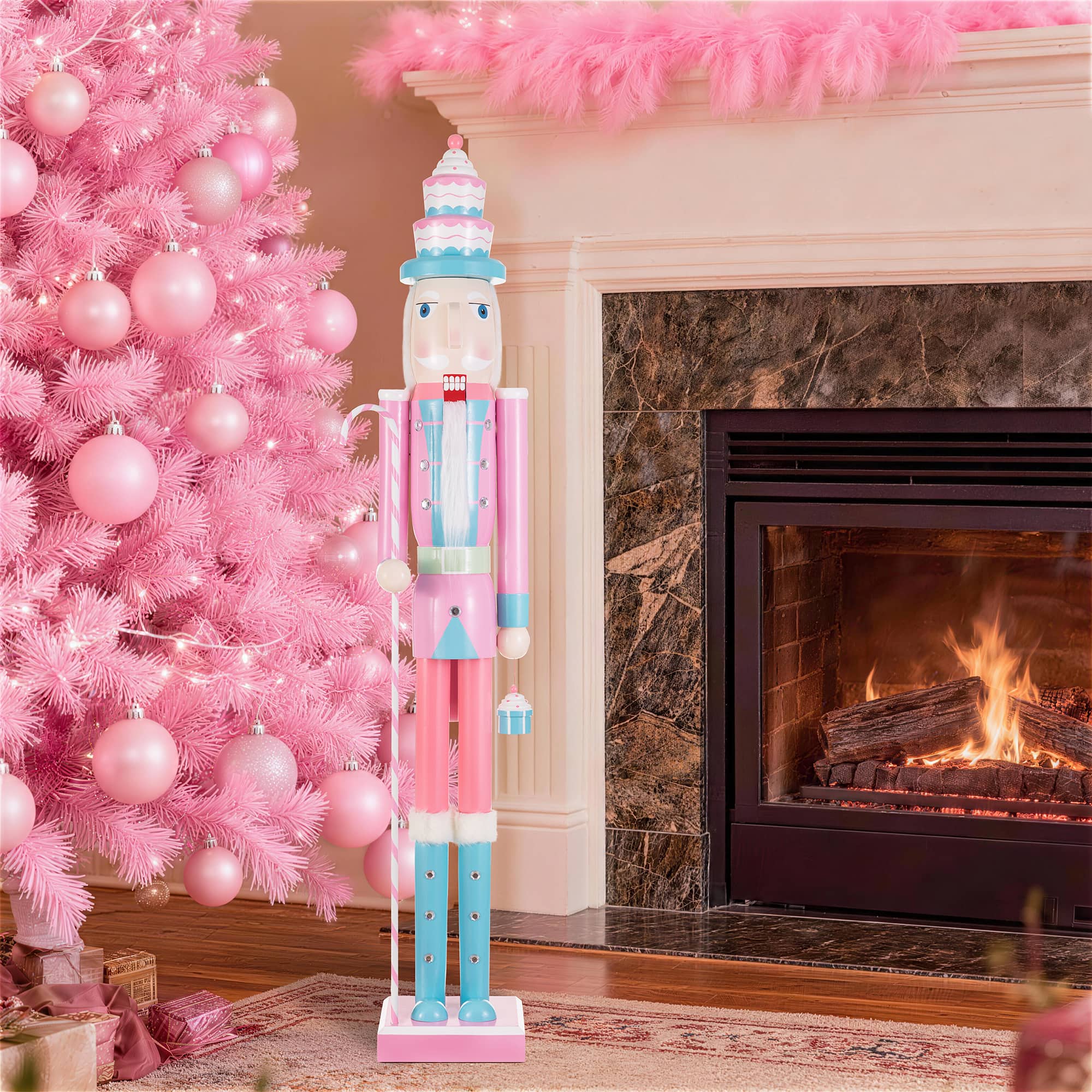 Glitzhome® 42" Wooden Christmas Pink Cupcake Nutcracker