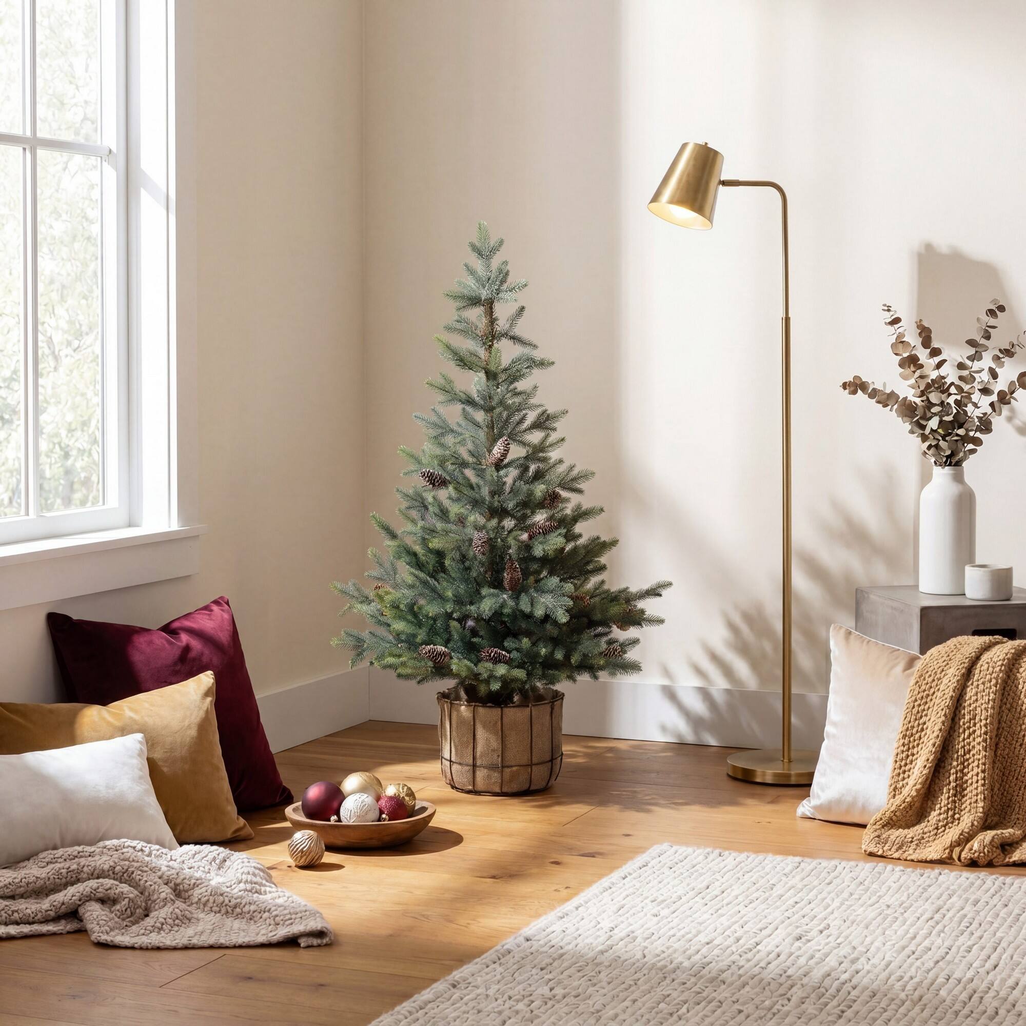 Nearly Natural 4ft. Unlit Artificial Balsam Fir Christmas Tree with Pinecones in Jute Wire Planter