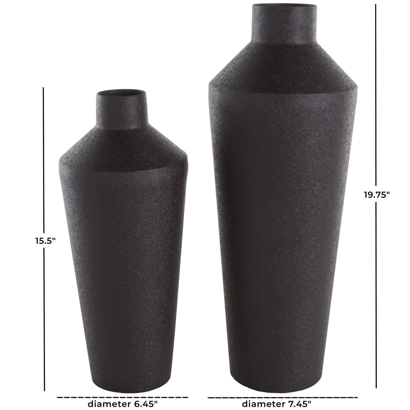 Black Metal Textured Tapered Vase Set