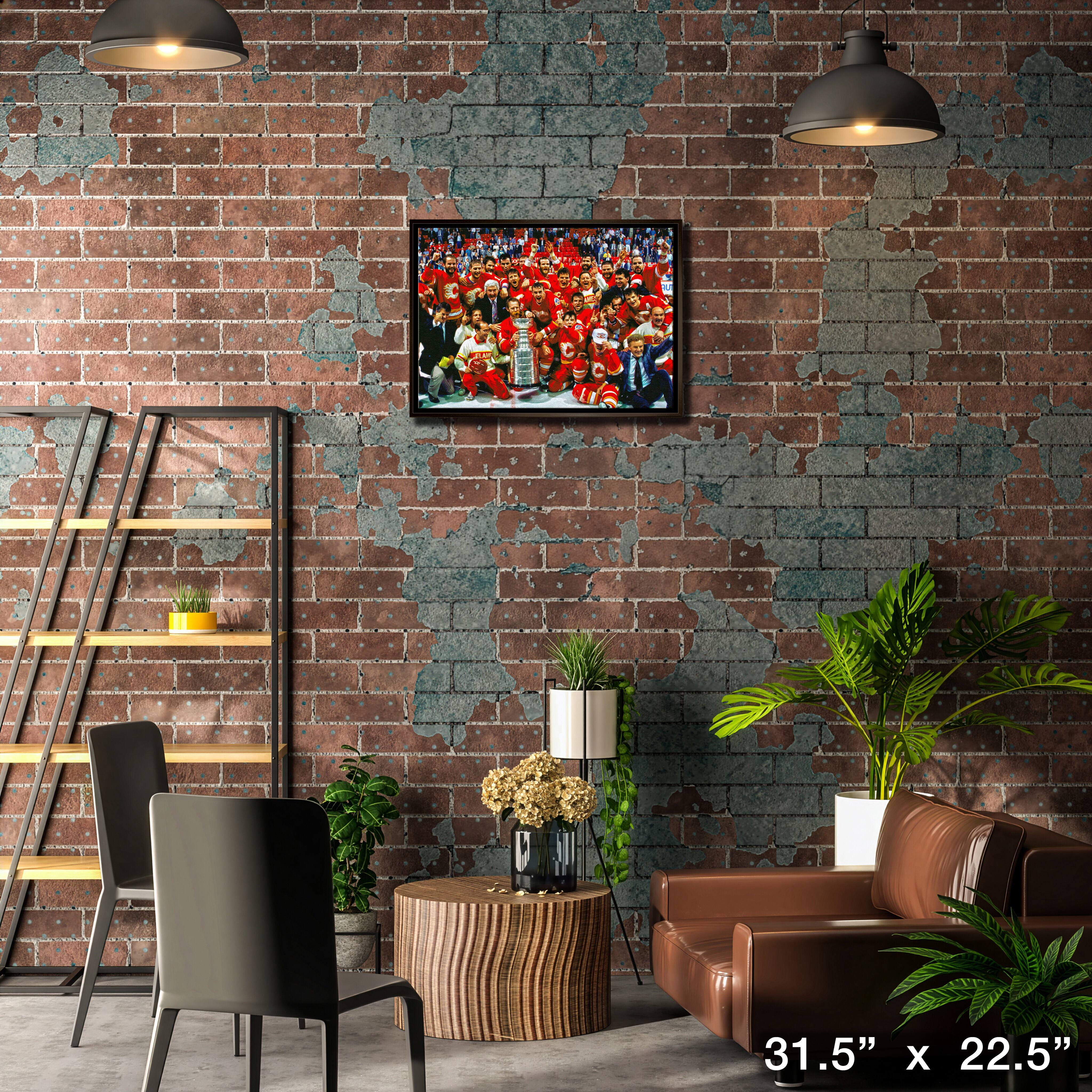 Calgary Flames 20" x 29" Framed Canvas 1989 Cup Celebration 31.5" x 22.5"