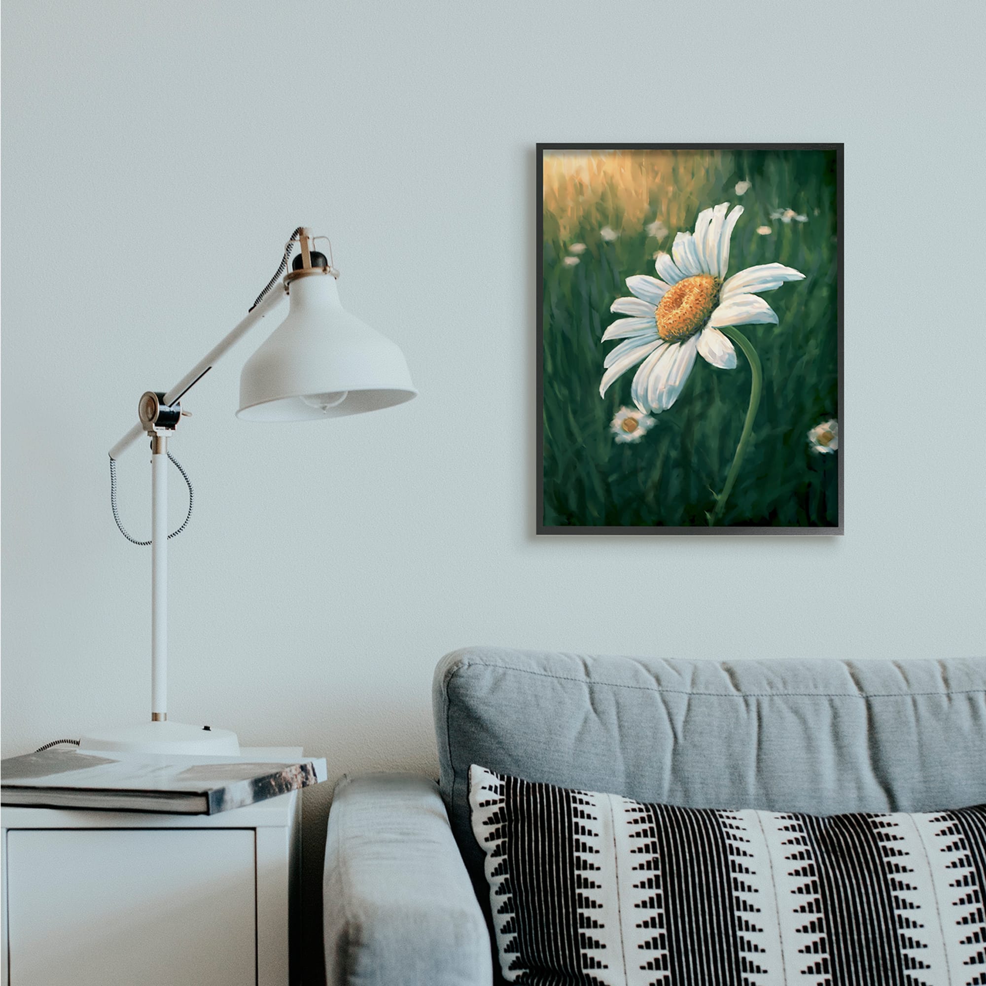 Stupell Industries Daisy Details in Field of Spring Flowers Wall Art in Black Frame