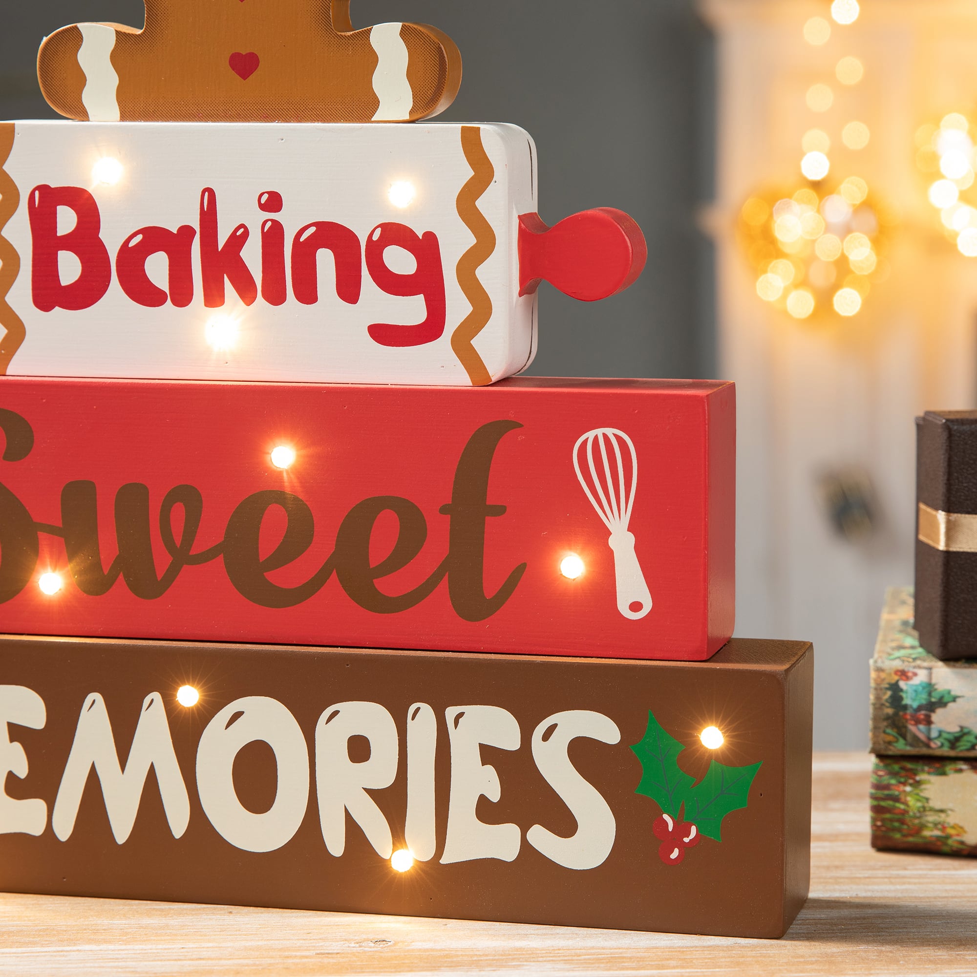 Glitzhome® 12" Lighted Wooden Christmas Gingerbread Man Block Table Décor
