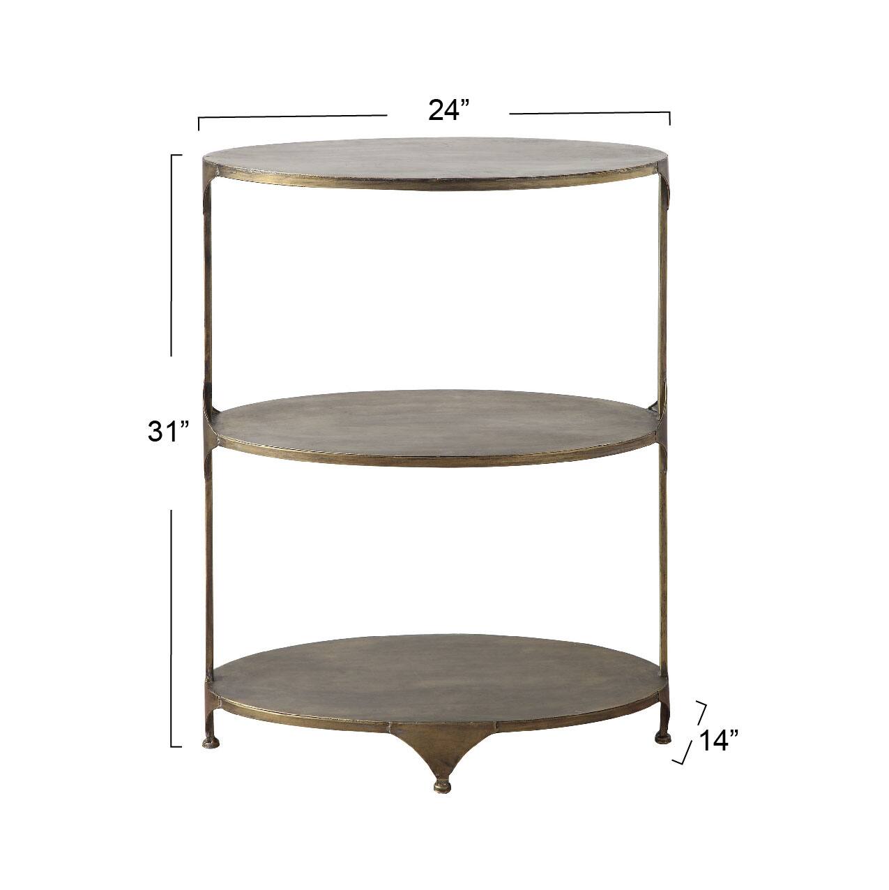 Hello Honey® 31'' Antique Gold Oval Metal 3-Tier Shelf Side Table