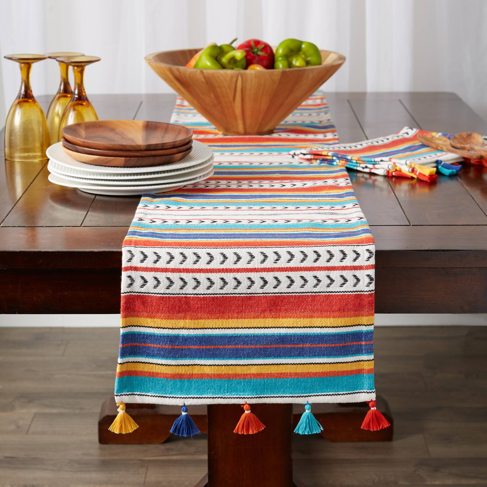 Picante Stripe Tassel Table Runner 13" x 72"