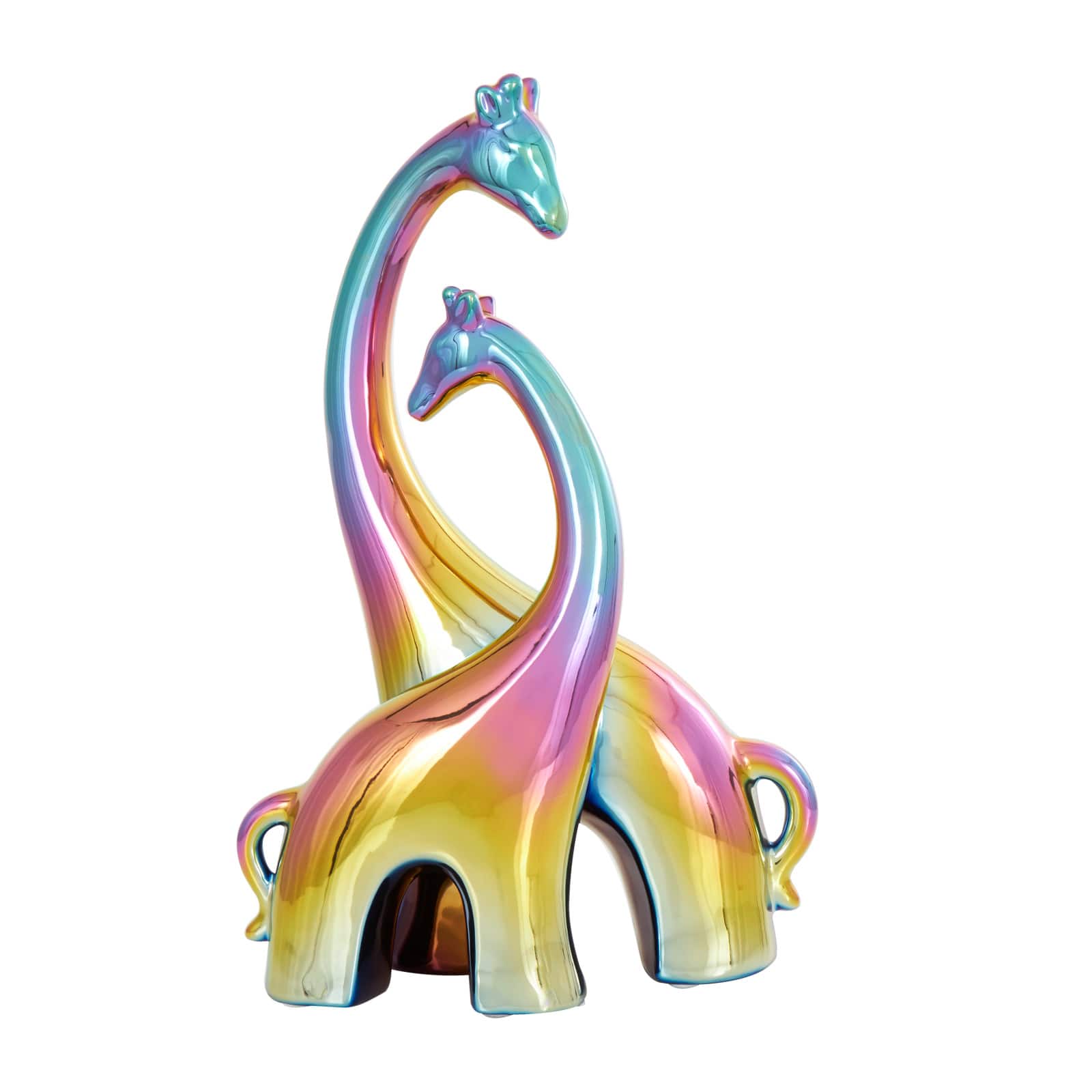 15" Multicolor Ceramic Giraffe Sculpture with Rainbow Shimmer Finish