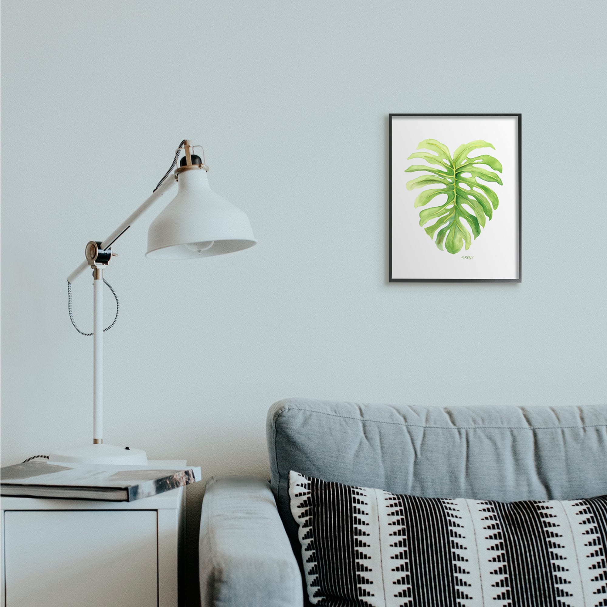 Stupell Industries Monstera Leaf Tropical Plant Over White in Black Frame Wall Art