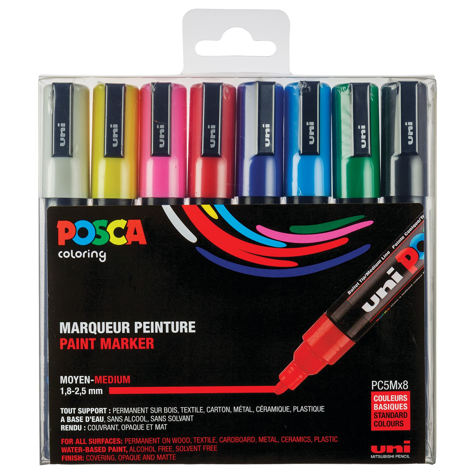 Ensemble de marqueurs de peinture à pointe moyenne PC-5M Uni Posca