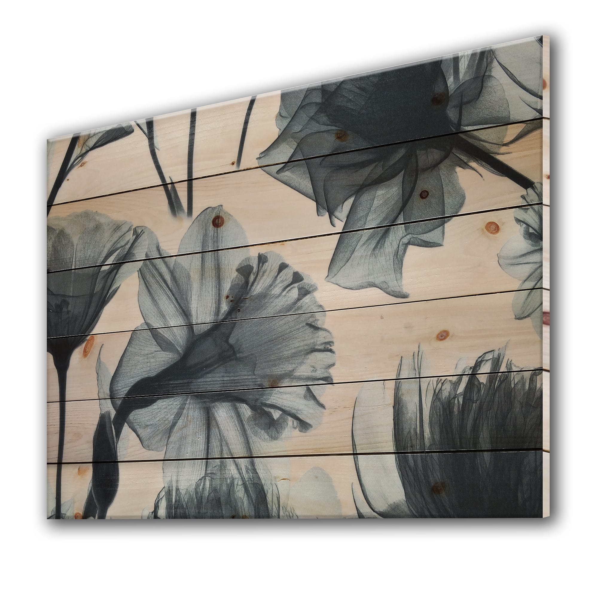 Designart - Mottled Fabric Vintage Flowers - Farmhouse Print on Natural Pine Wood