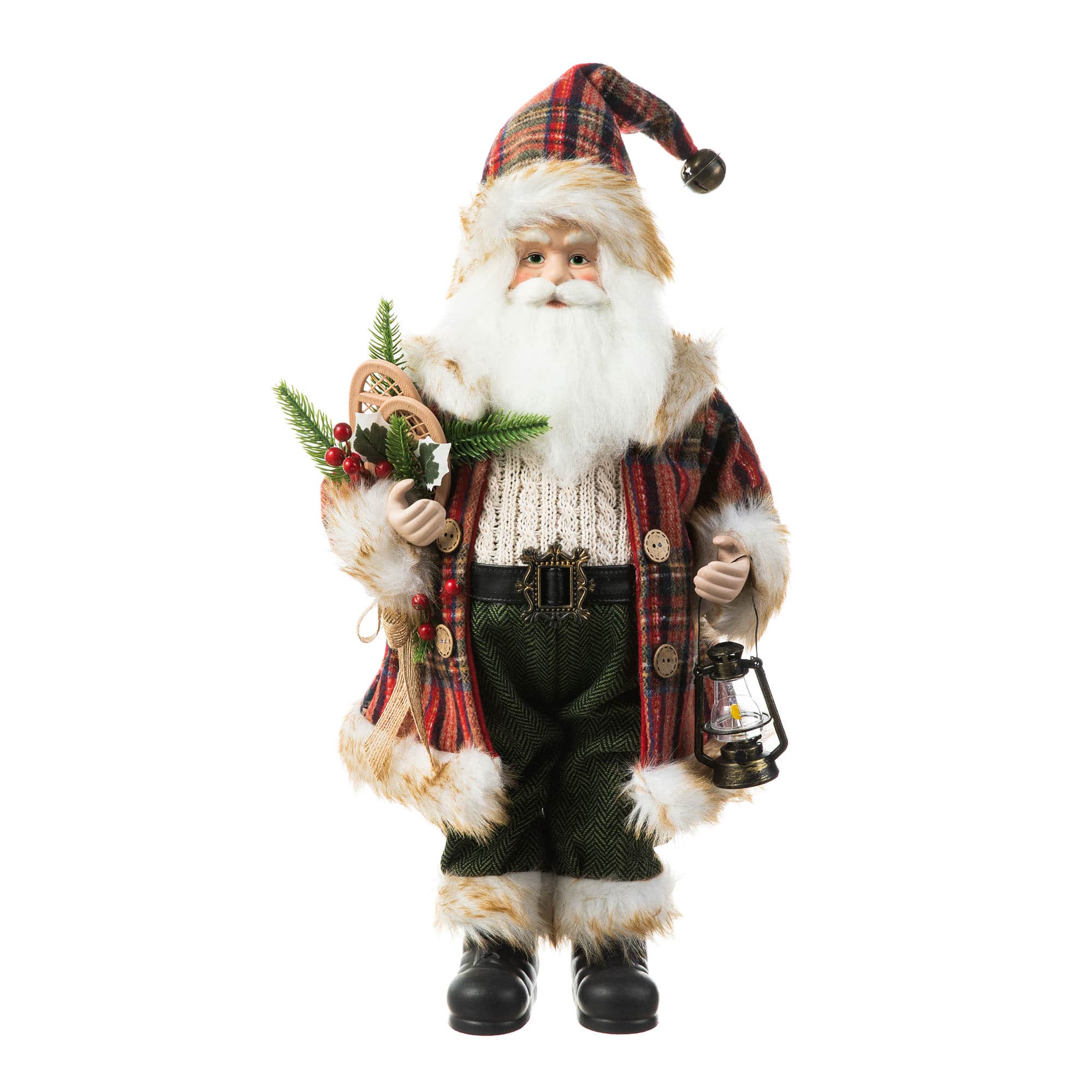 Glitzhome® 18" Faux Fur Christmas Woodland Santa Figurine