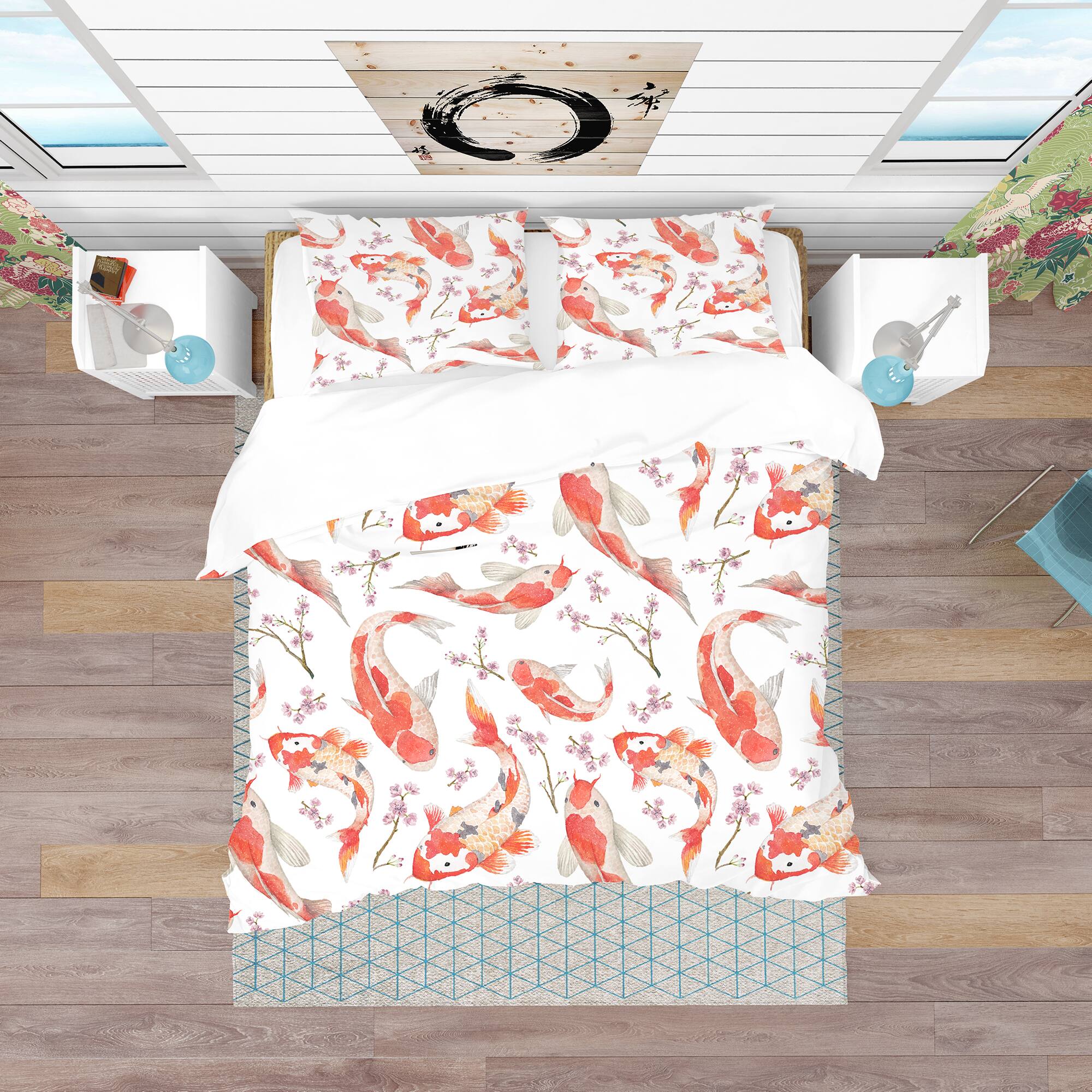 Designart 'Chinese Pattern with Rainbow Carps' Oriental Bedding Set