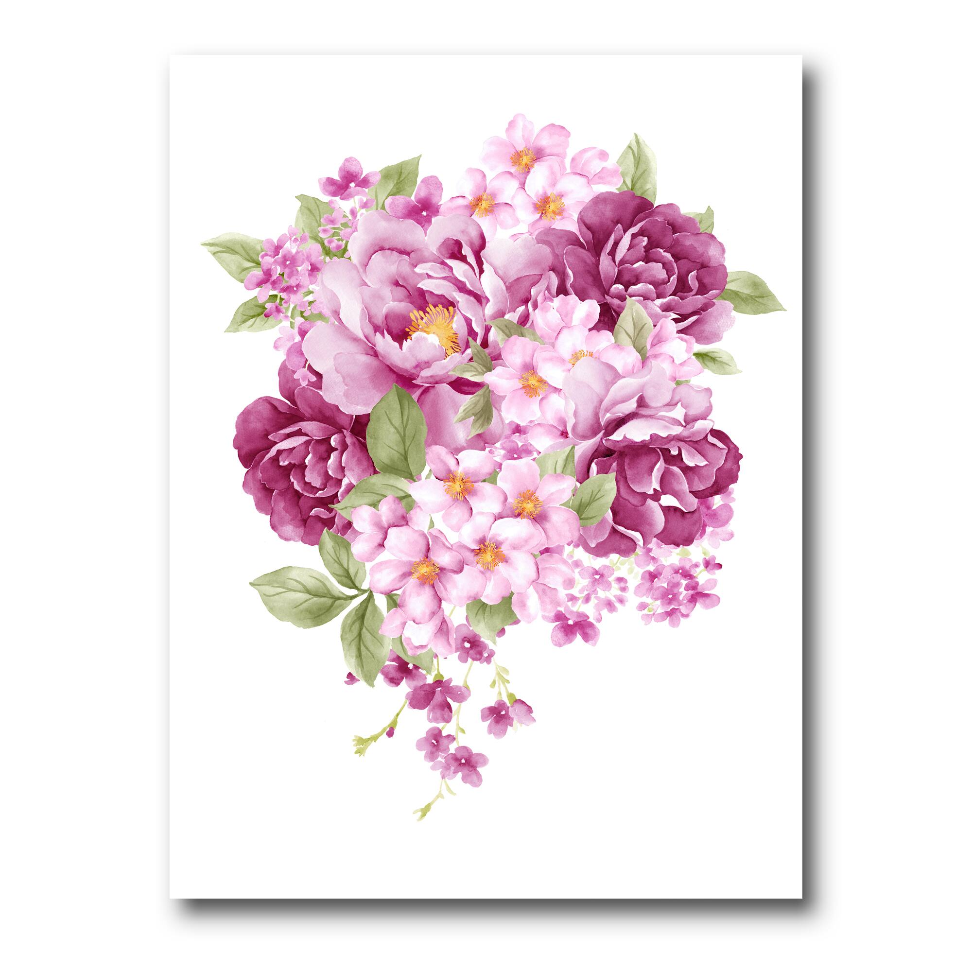Designart - Pink Retro Flowers - Traditional Canvas Wall Art Print