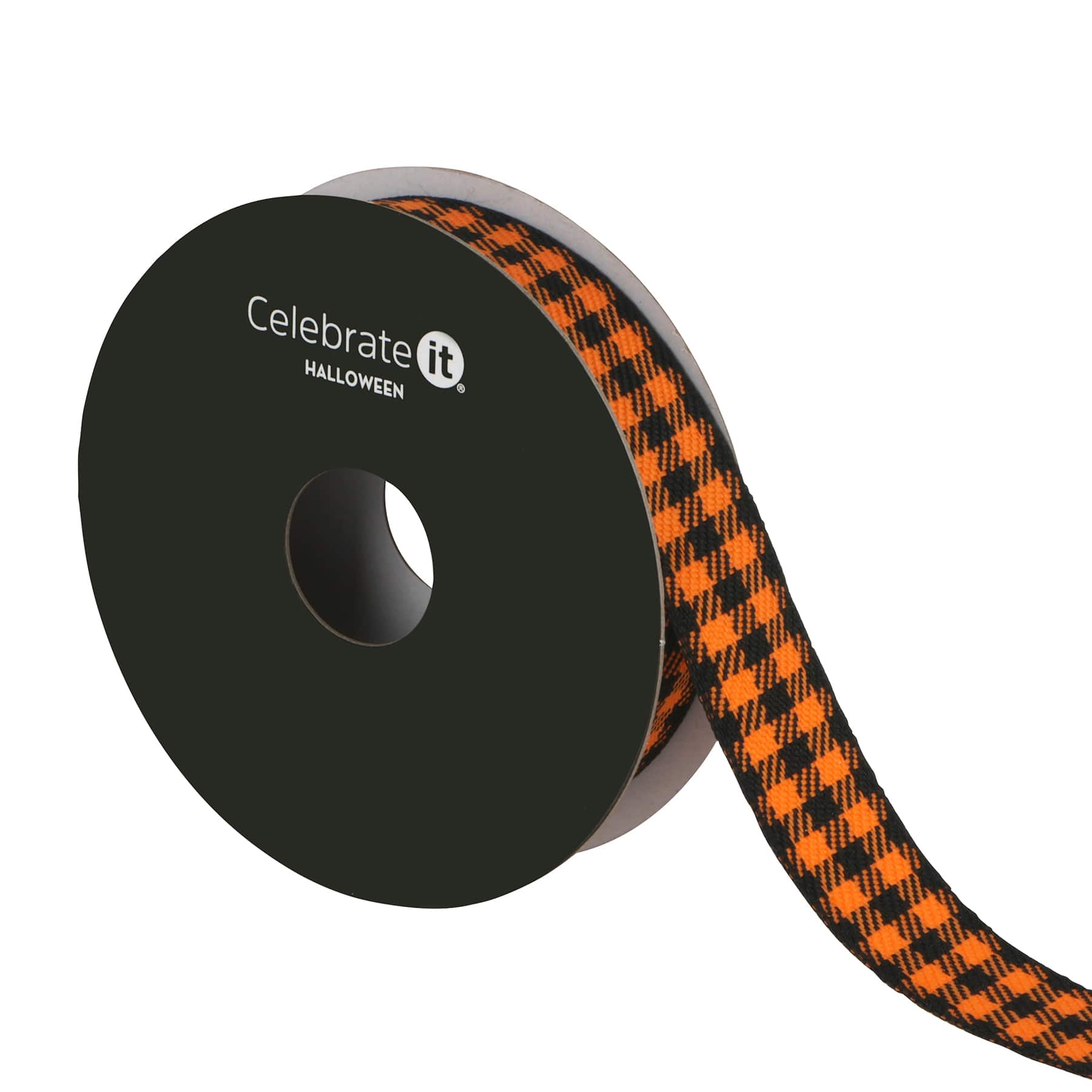 5/8" x 4yd. Orange & Black Check Ribbon by Celebrate It®