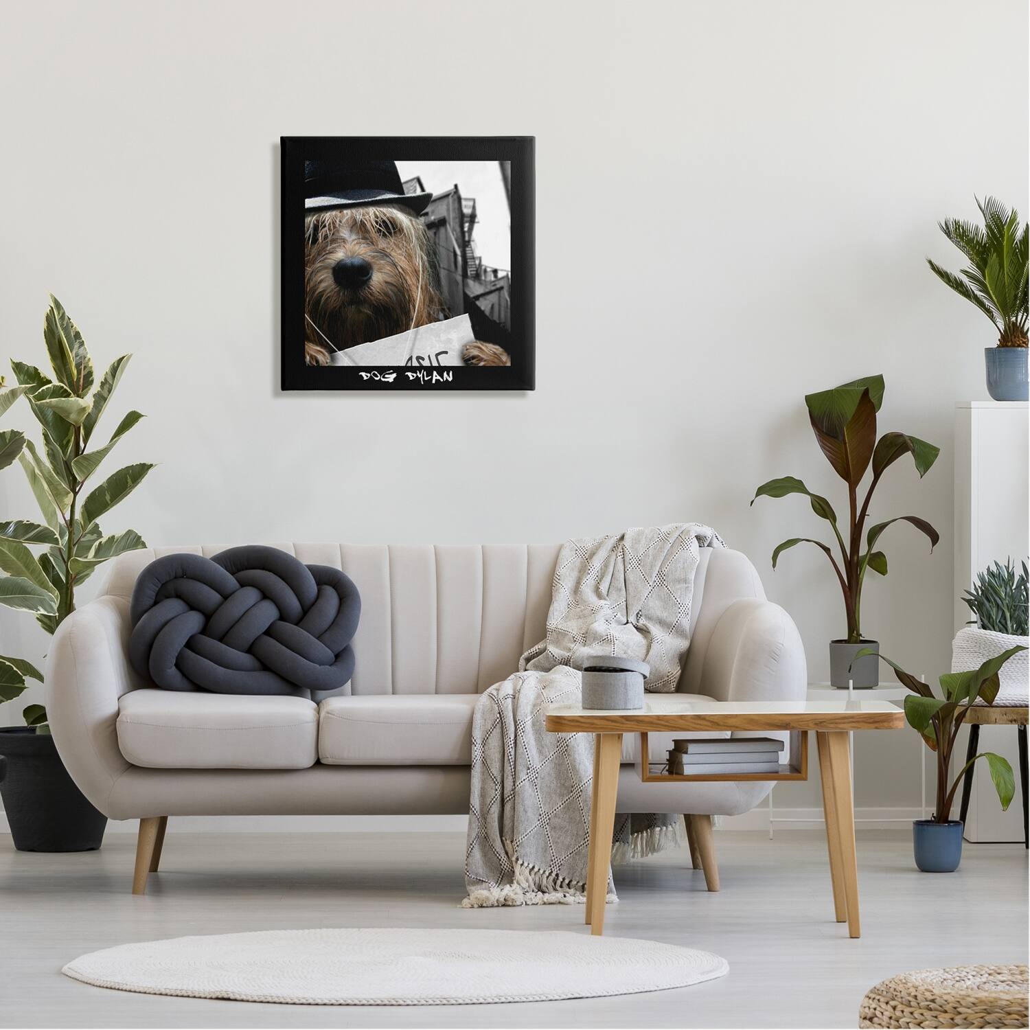 Stupell Industries Dog Dylan Funny Musician Wearing Hat Cityscape Canvas Wall Art