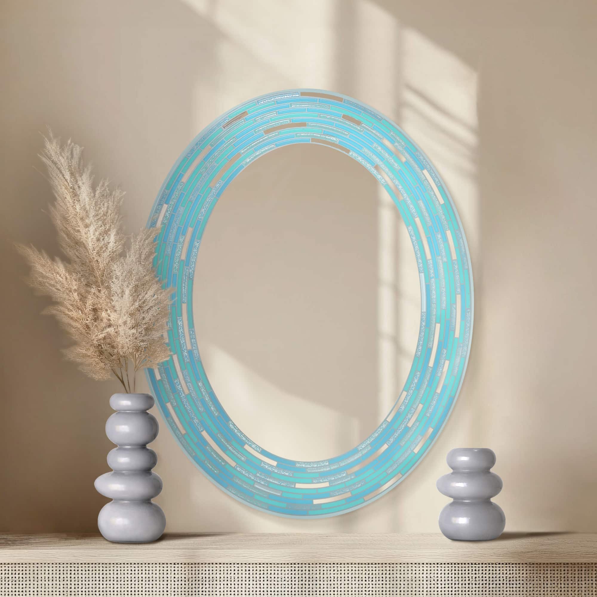 Head West Sea Glass Tile Framed Oval Wall Vanity Mirror - 23" x 29"