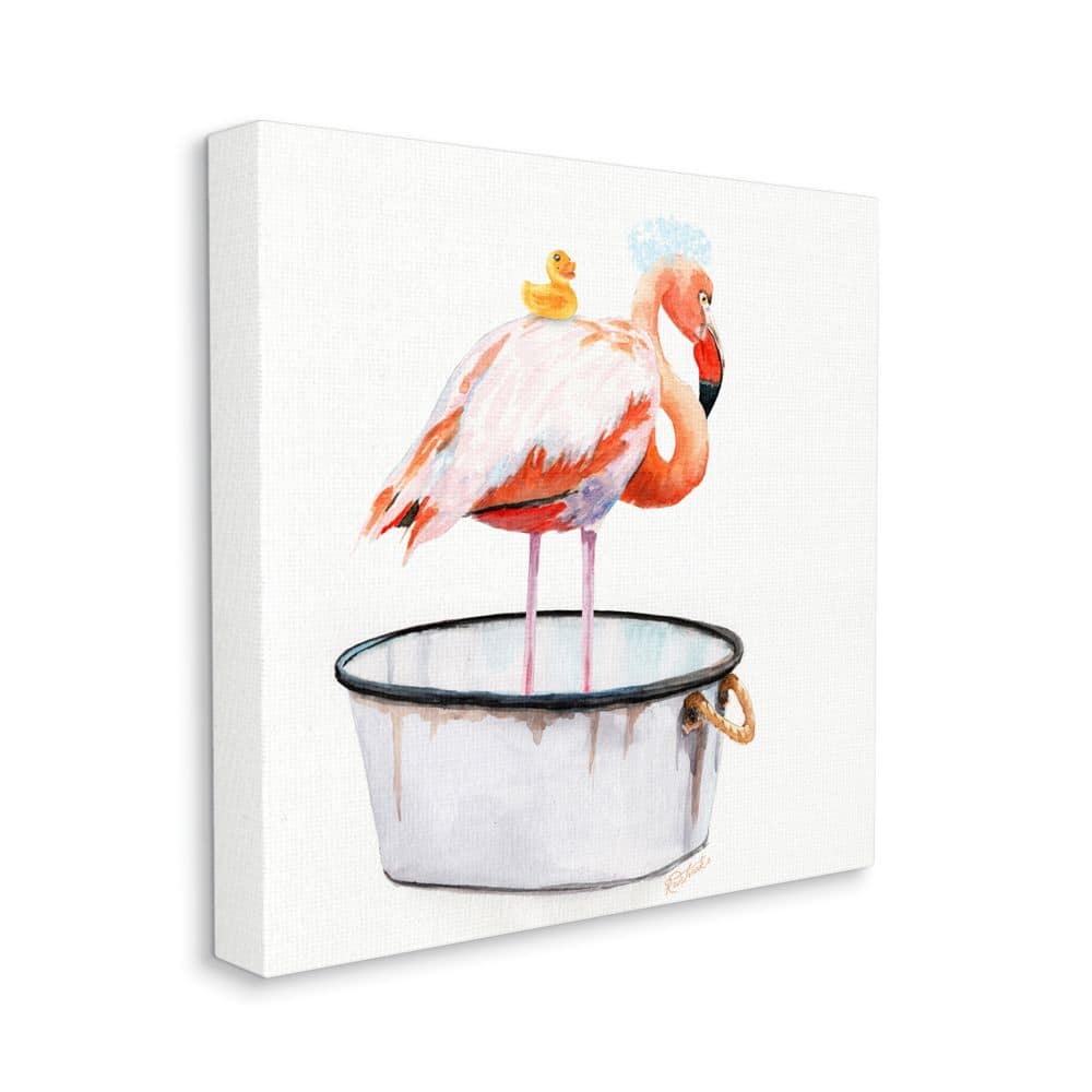 Stupell Industries Flamingo Bath Time Charming Bubble Detail Canvas Wall Art