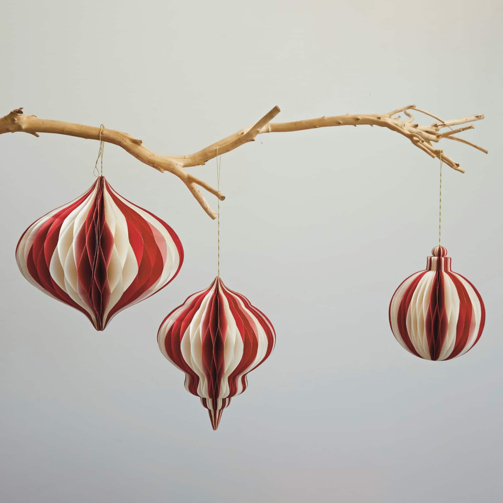 Hello Honey® Red & Cream Paper Folding Honeycomb Ornament Set with Gold Glitter Edge