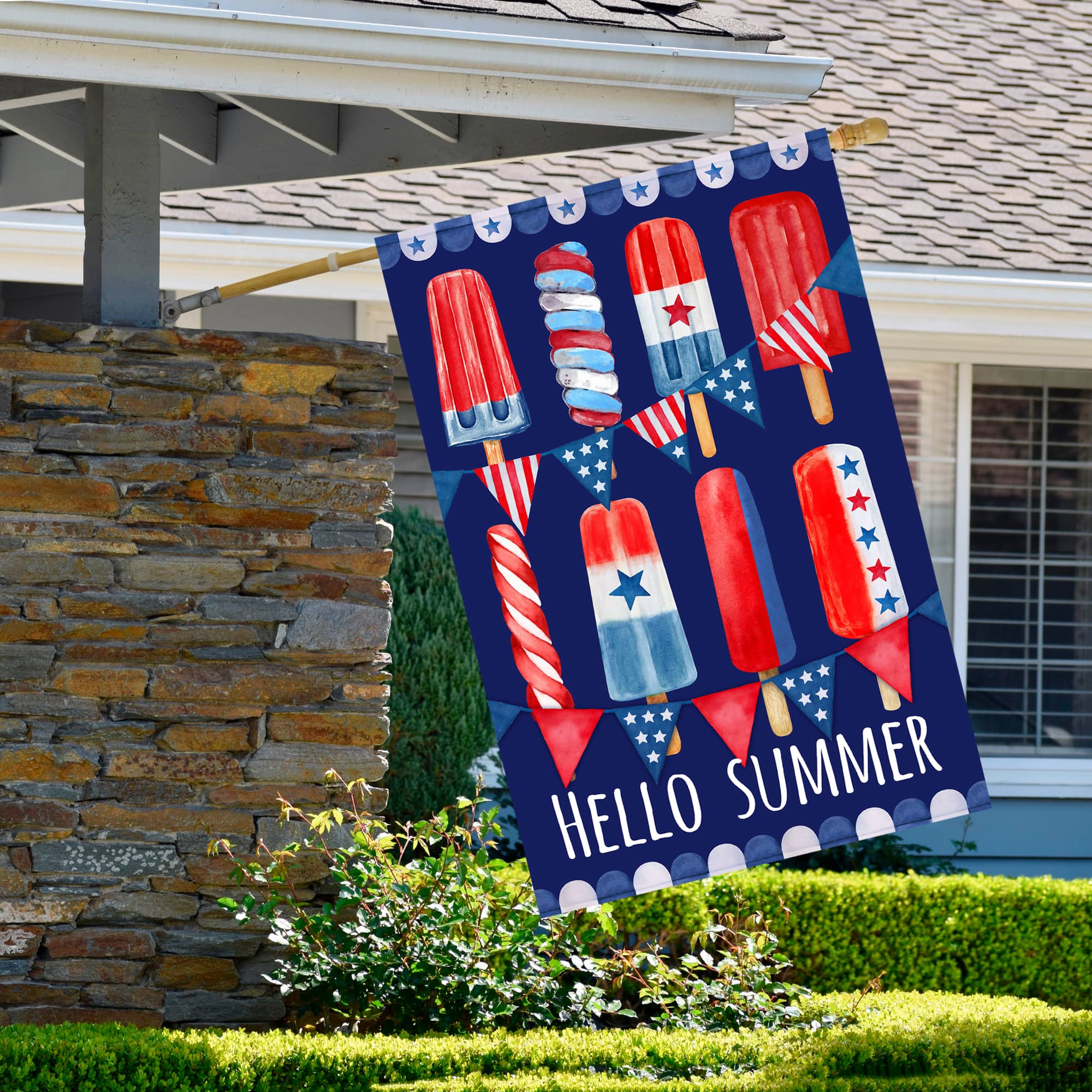 Hello Summer Patriotic Americana Popsicle Garden Flag, 28" x 40"