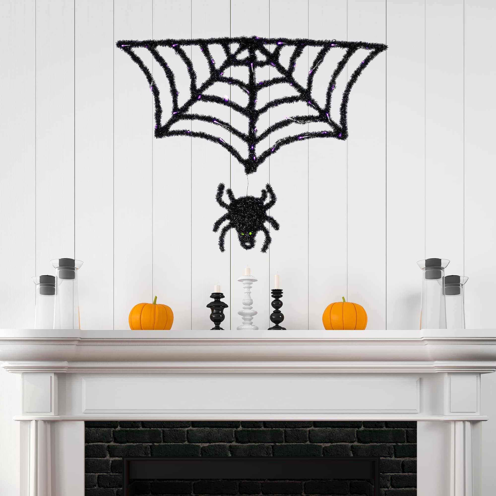Lighted Spider and Web Halloween Decoration - 36" - Black - Purple LED Lights