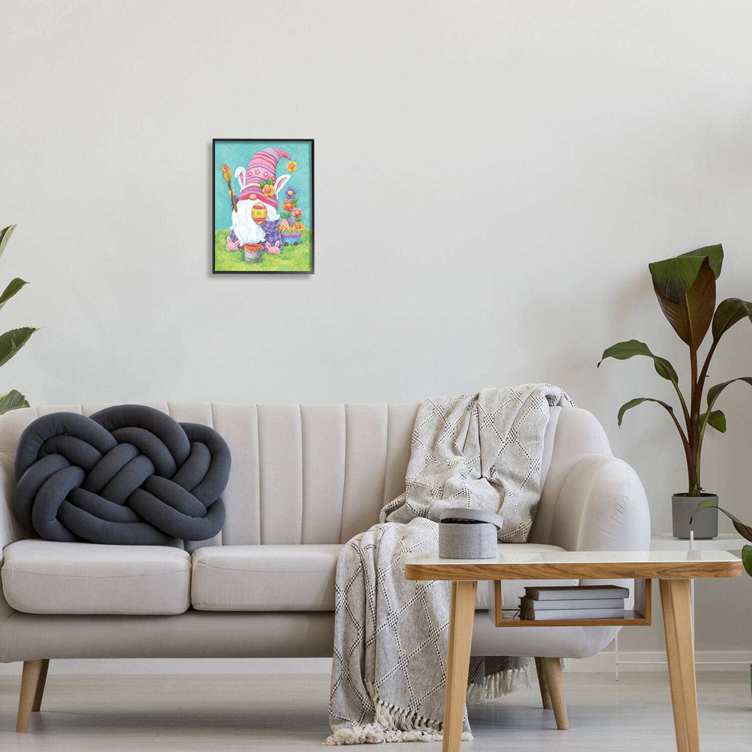 Stupell Industries Whimsical Gnome Painting Easter Eggs Festive Flowers Framed Giclee Art