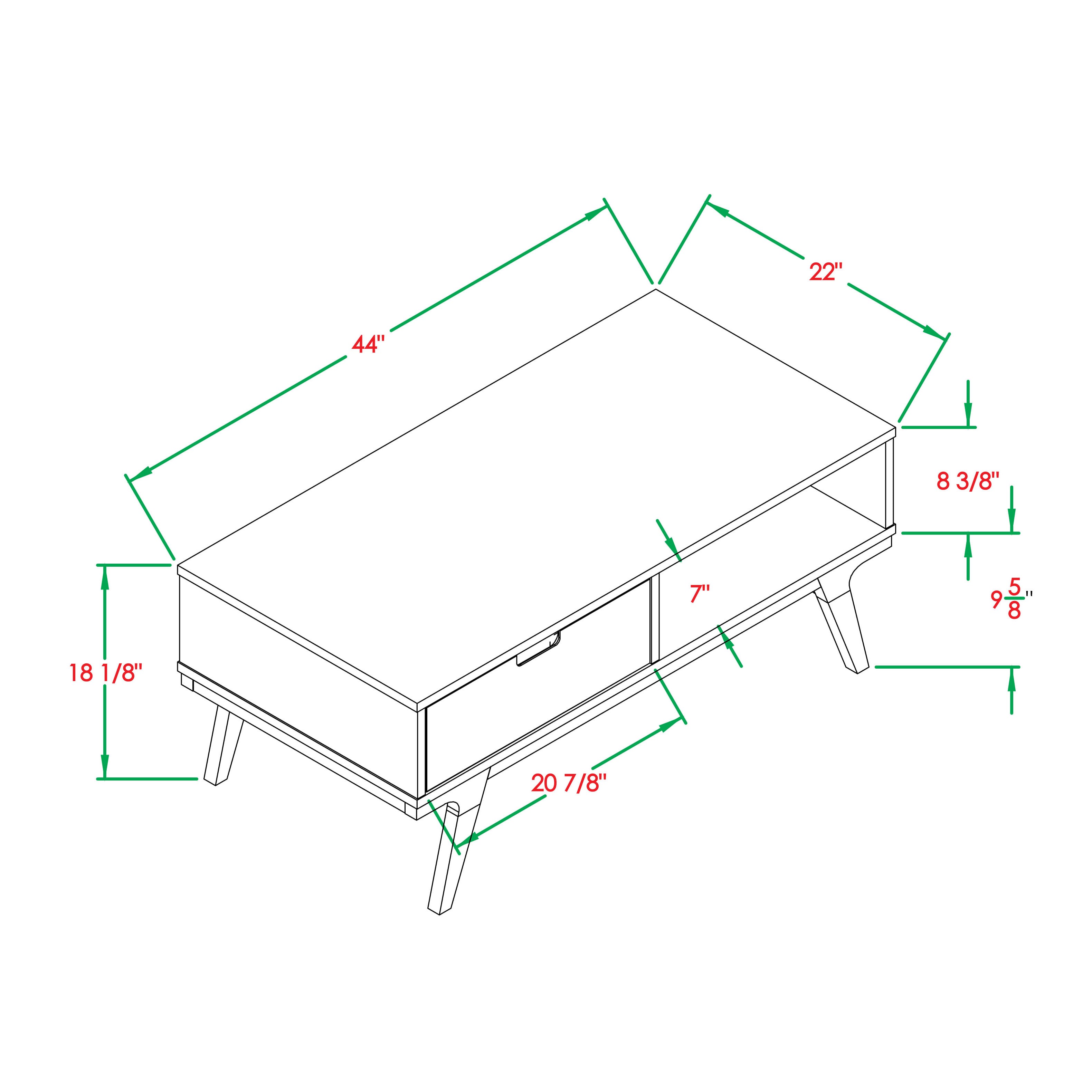 Caramel 1-Drawer Bridge Leg Solid Wood Coffee Table